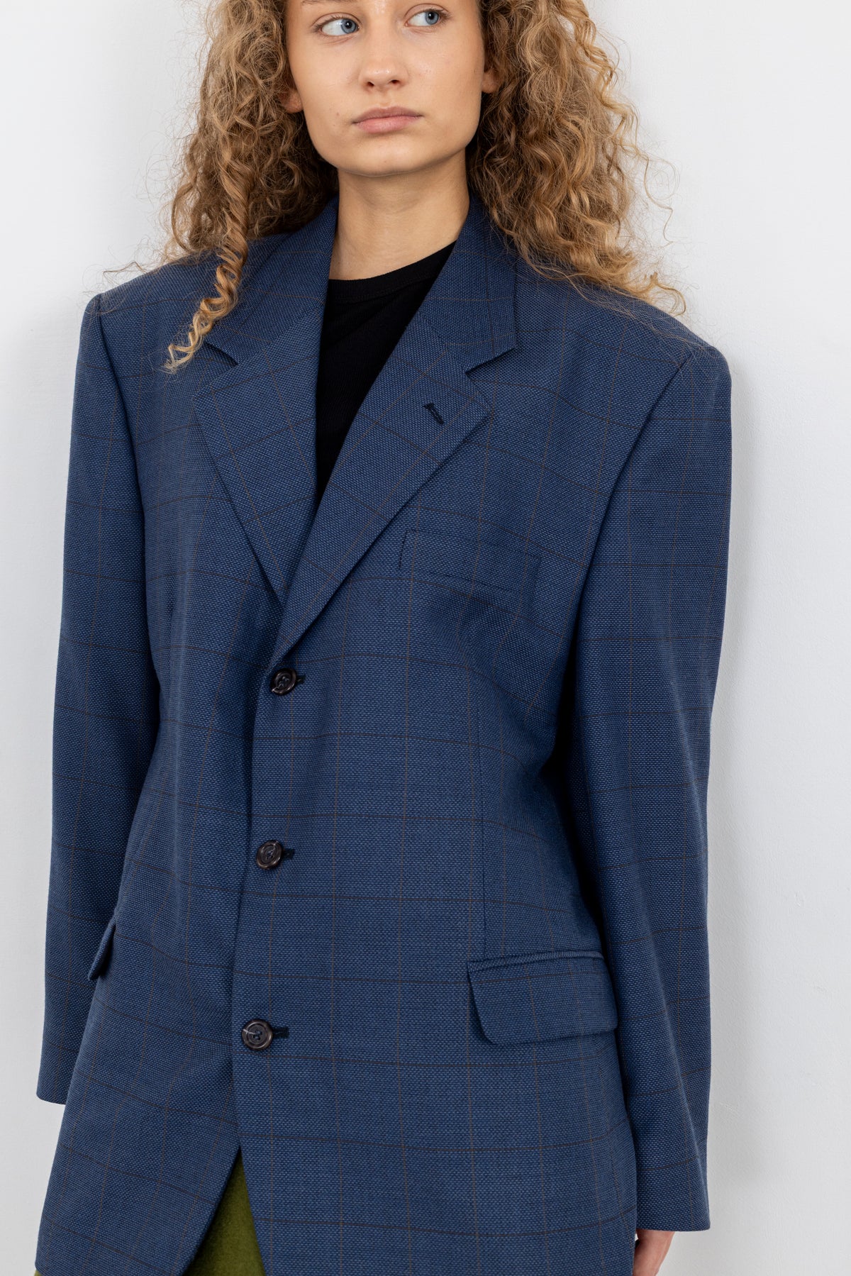 Vintage Blue Windowpane Wool Blazer