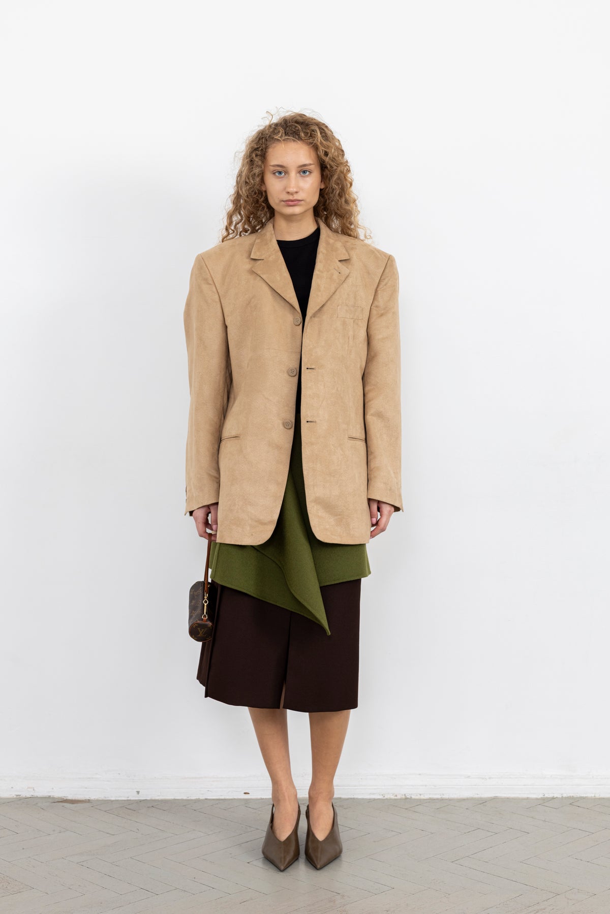 Vintage Beige Faux Suede Blazer