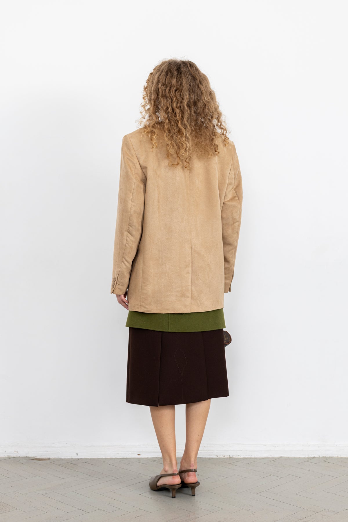 Vintage Beige Faux Suede Blazer