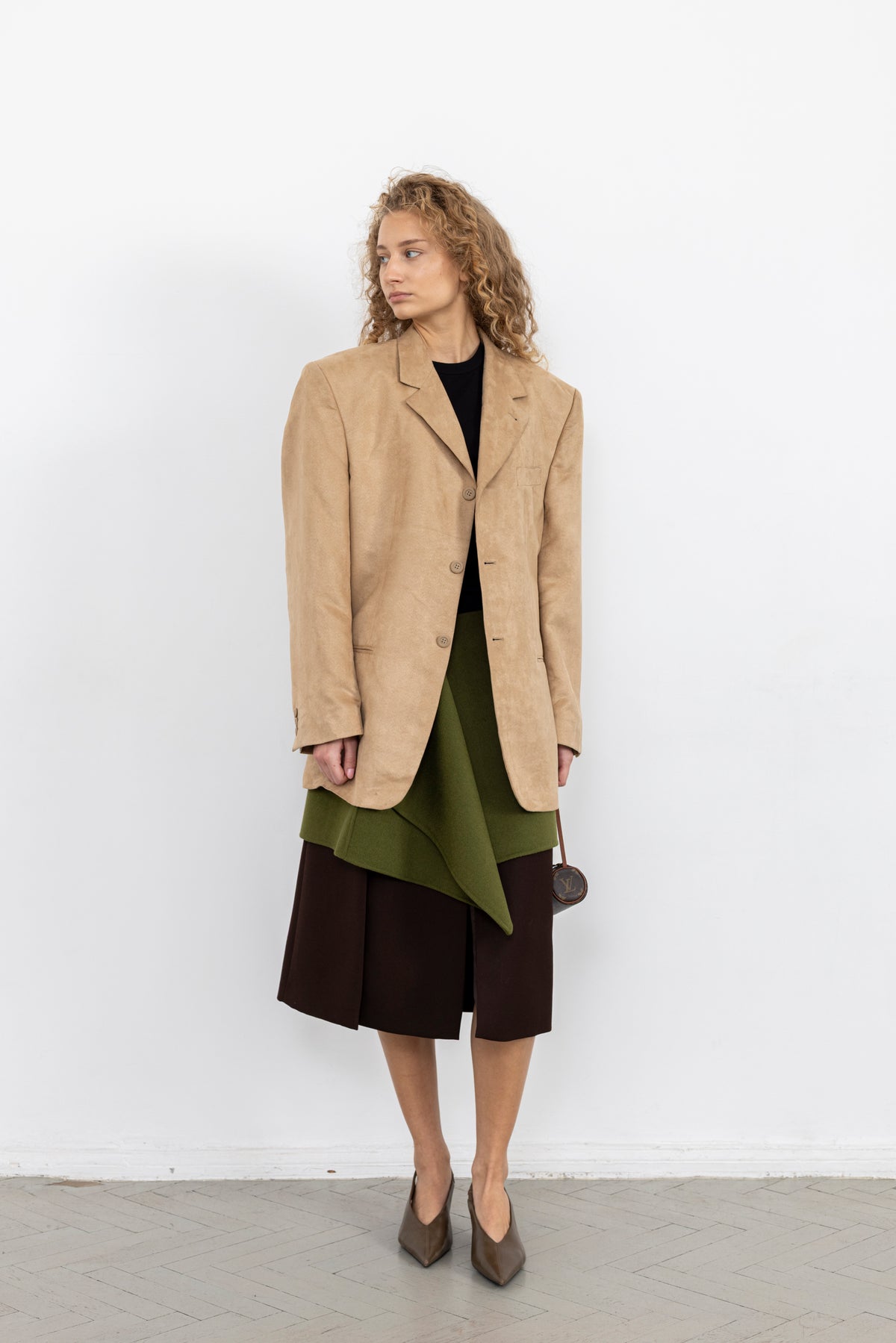 Vintage Beige Faux Suede Blazer