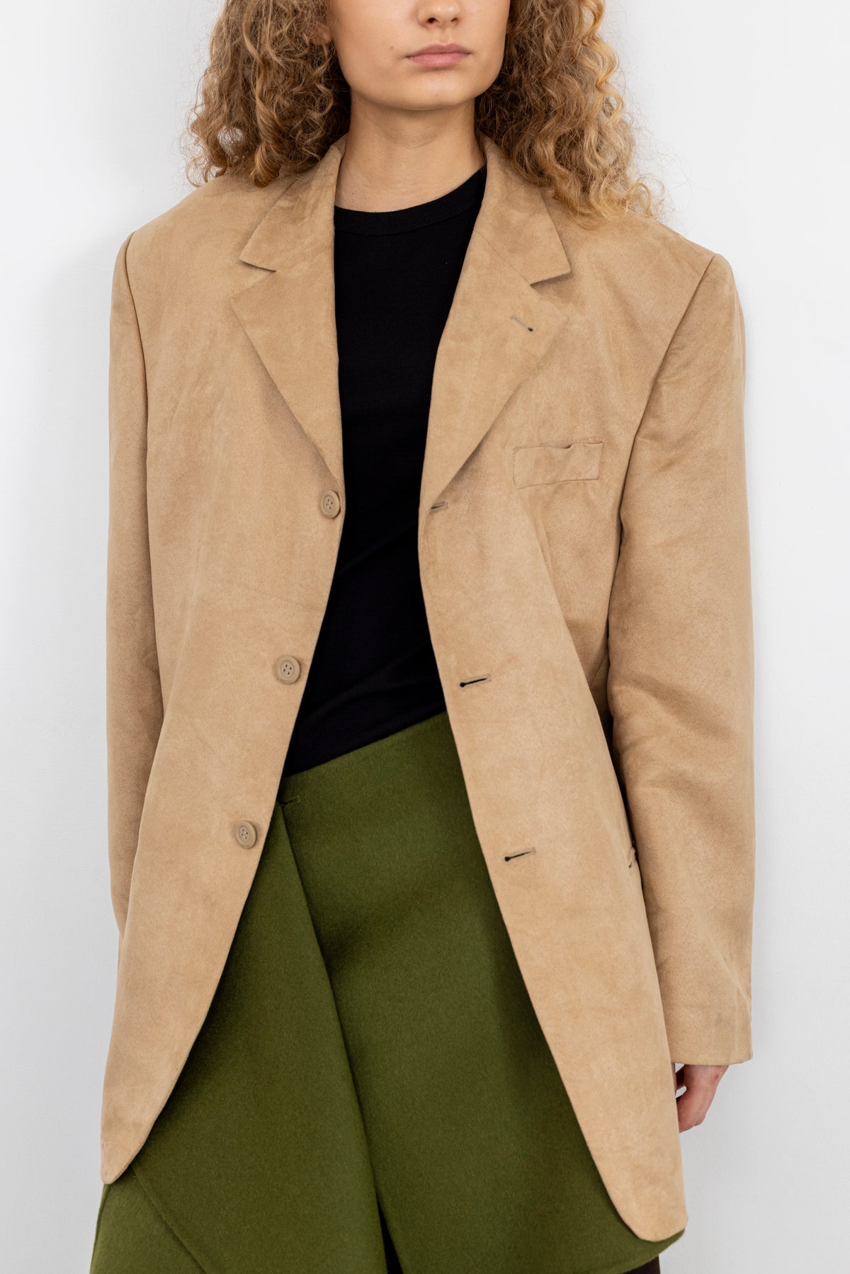 Vintage Beige Faux Suede Blazer