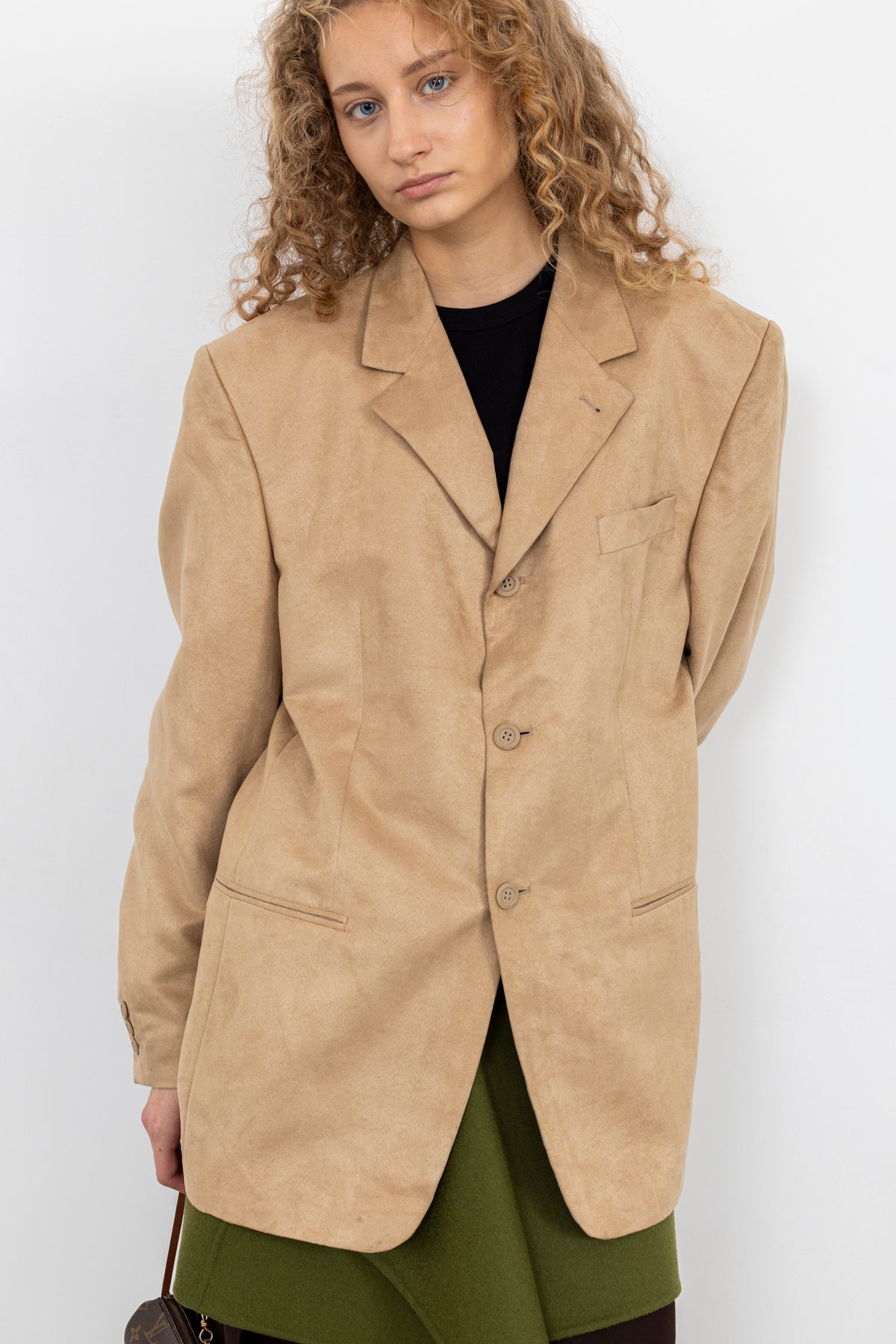 Vintage Beige Faux Suede Blazer