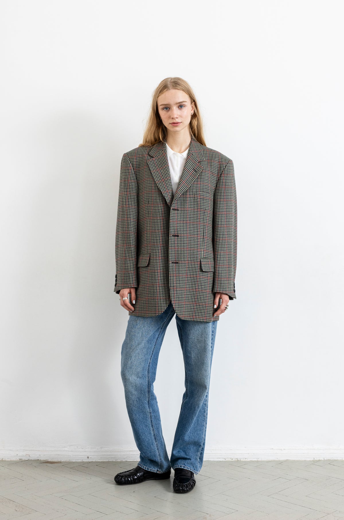 Vintage Plaid Houndstooth 100% Wool Blazer
