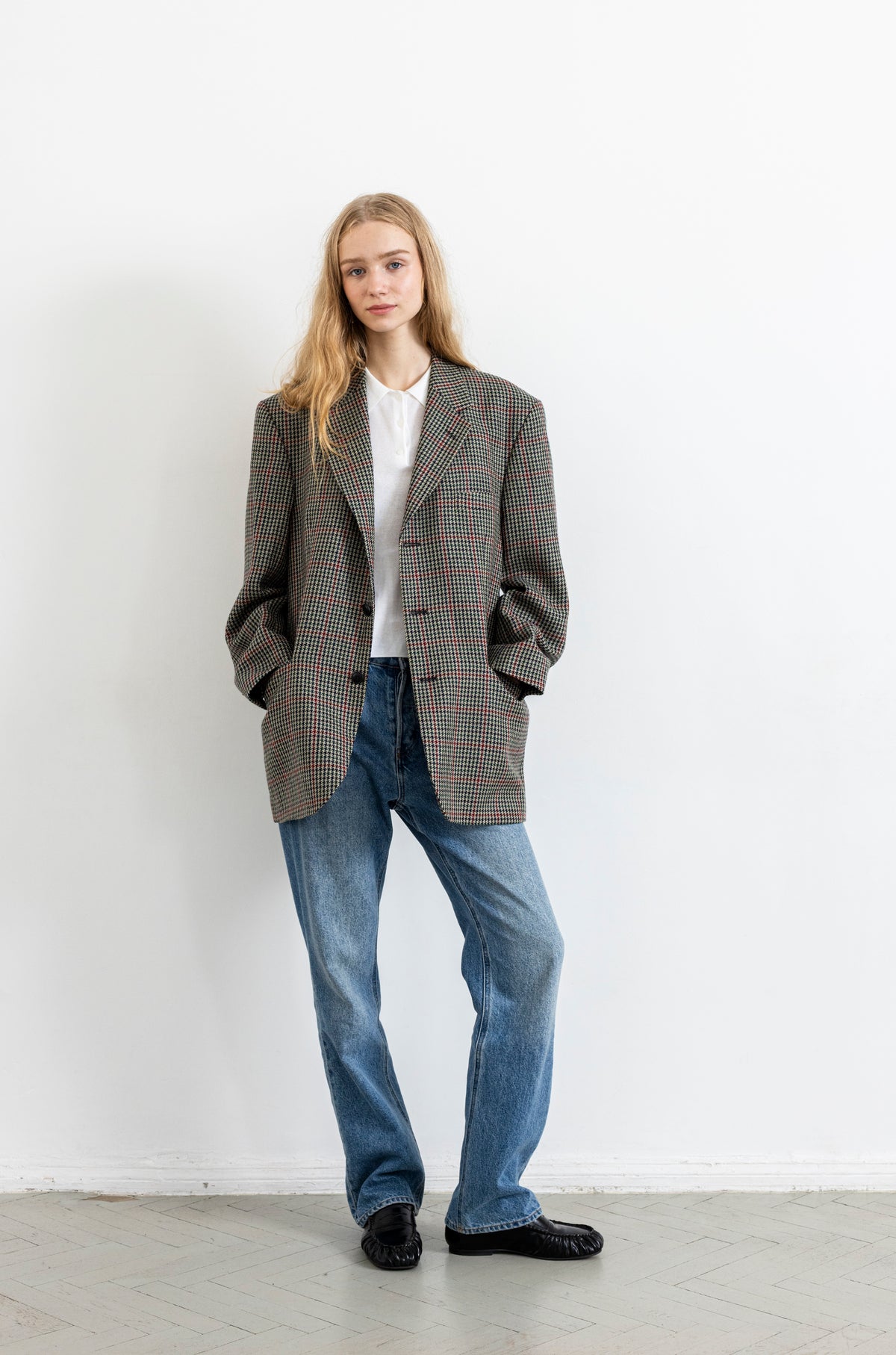 Vintage Plaid Houndstooth 100% Wool Blazer
