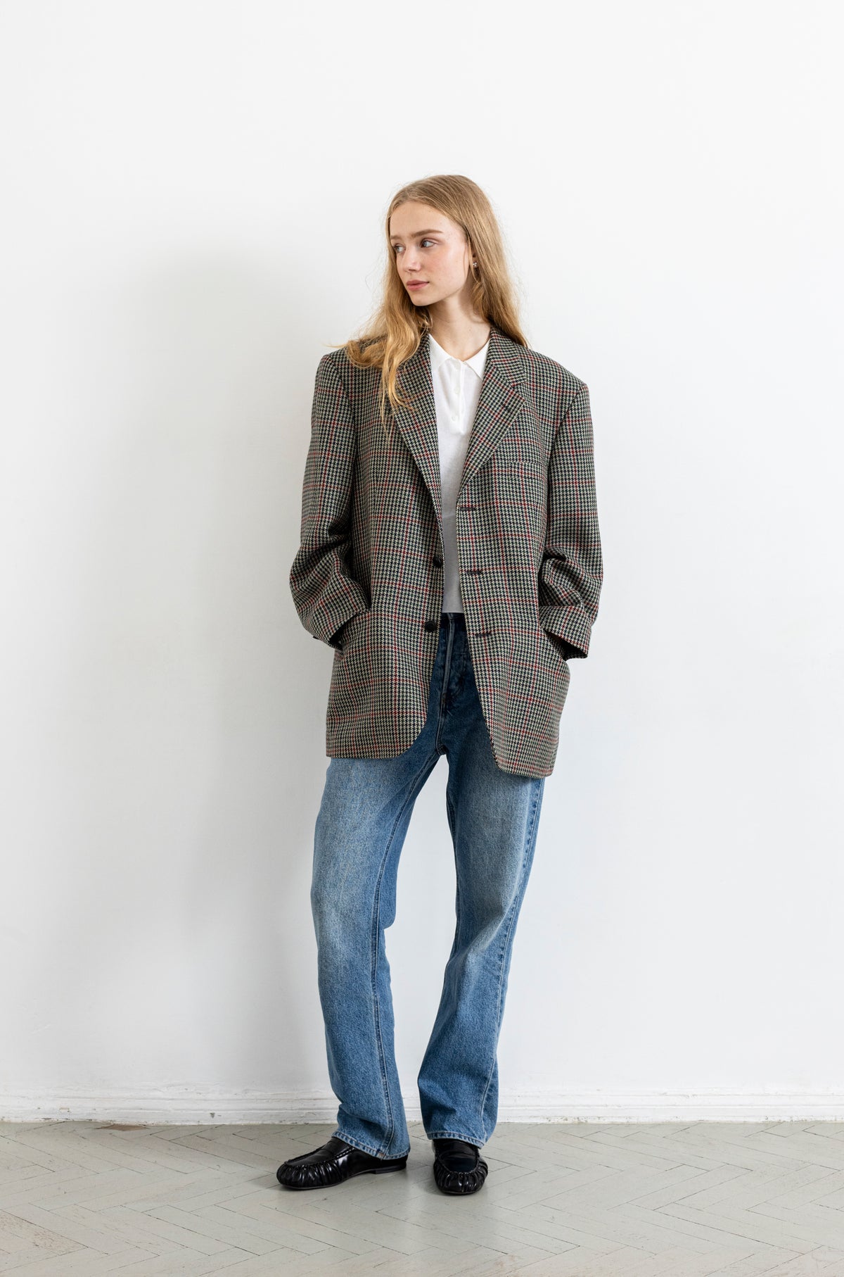 Vintage Plaid Houndstooth 100% Wool Blazer