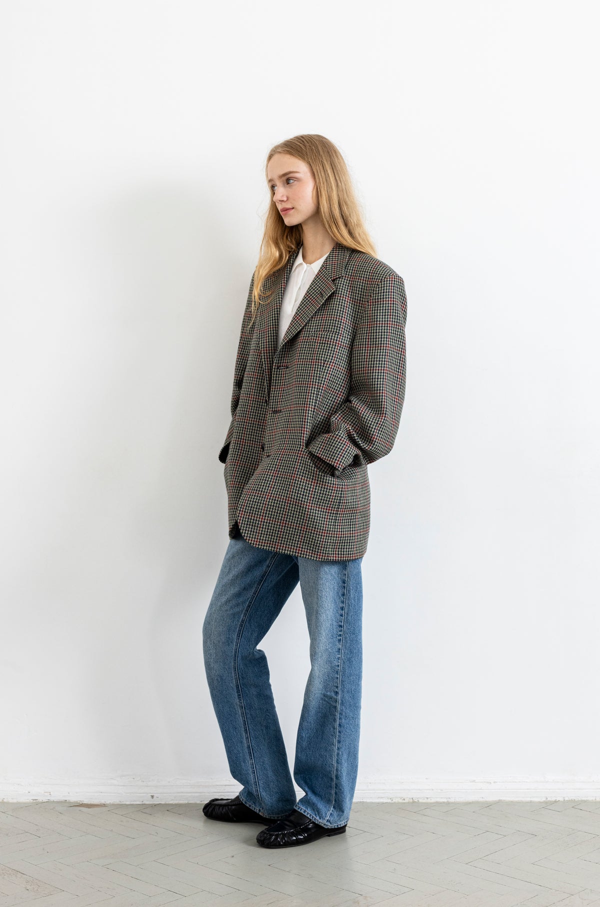 Vintage Plaid Houndstooth 100% Wool Blazer