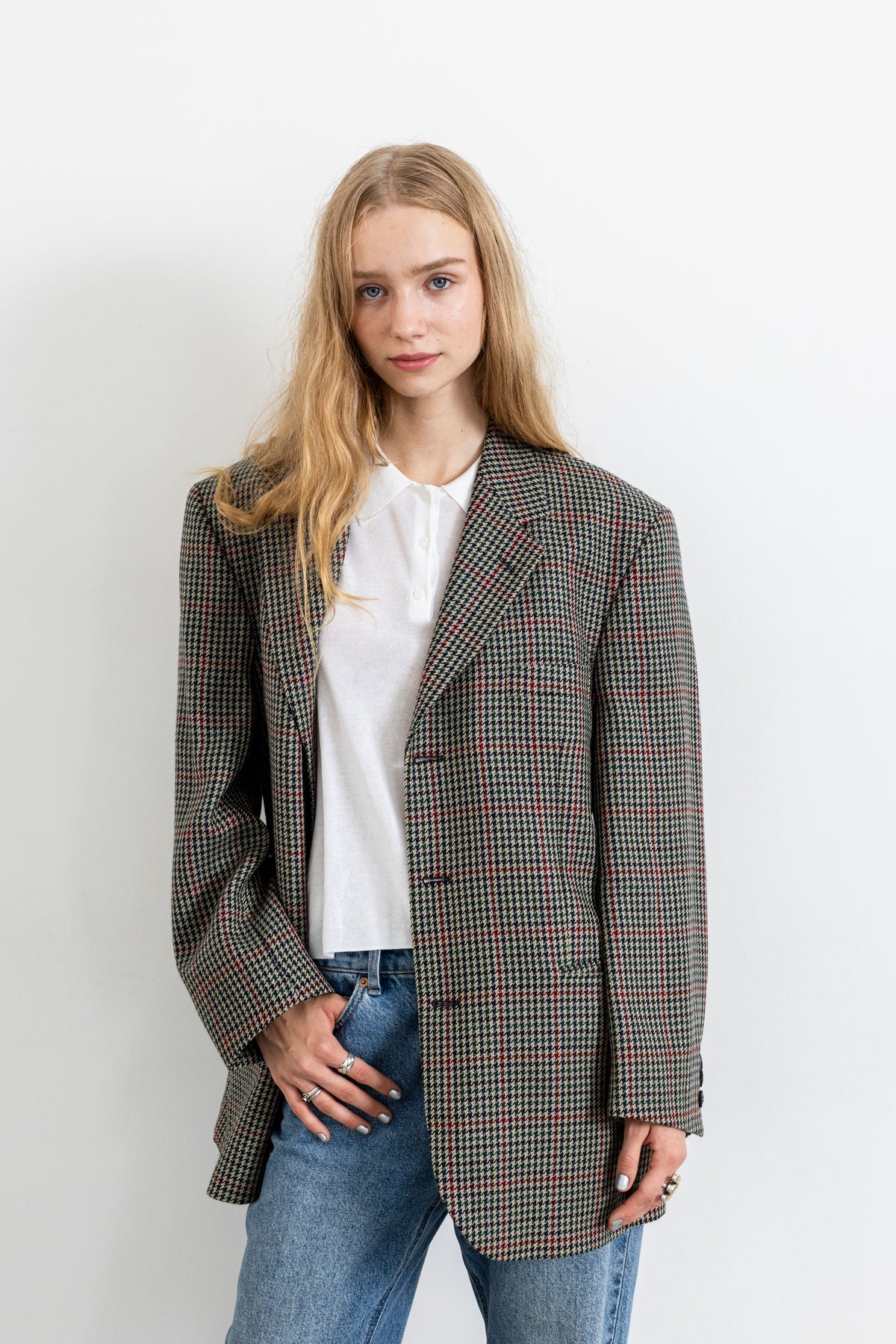 Vintage Plaid Houndstooth 100% Wool Blazer