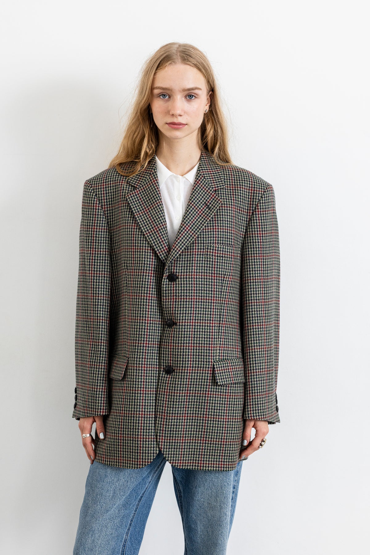 Vintage Plaid Houndstooth 100% Wool Blazer