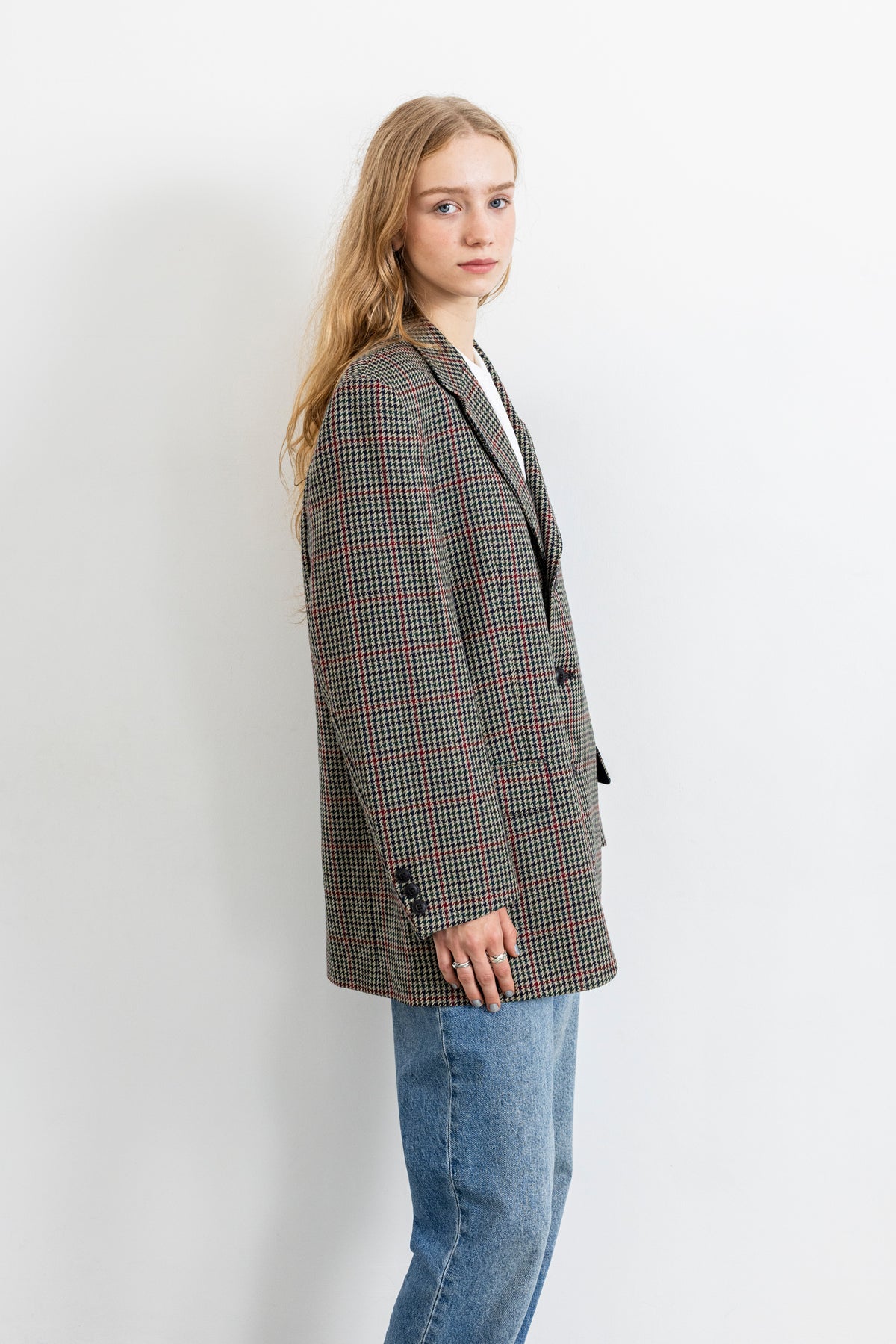 Vintage Plaid Houndstooth 100% Wool Blazer