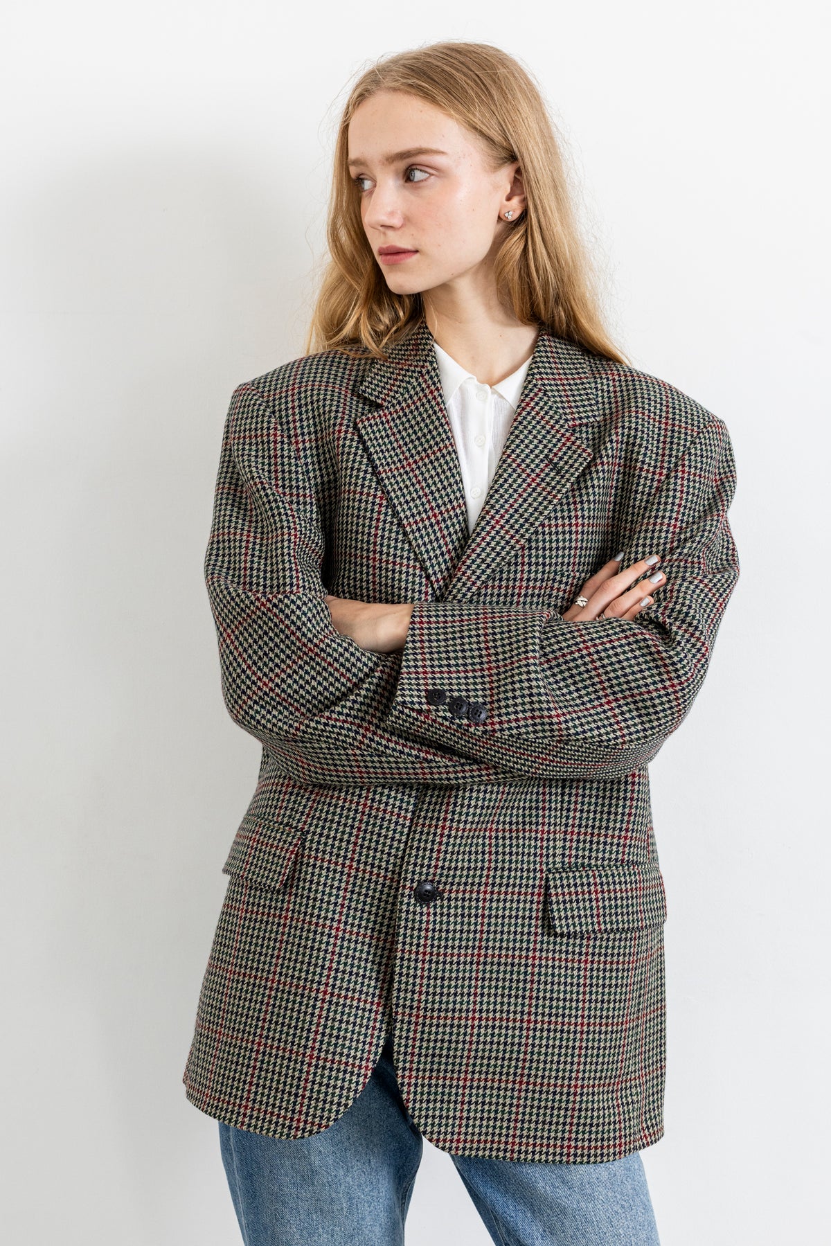 Vintage Plaid Houndstooth 100% Wool Blazer