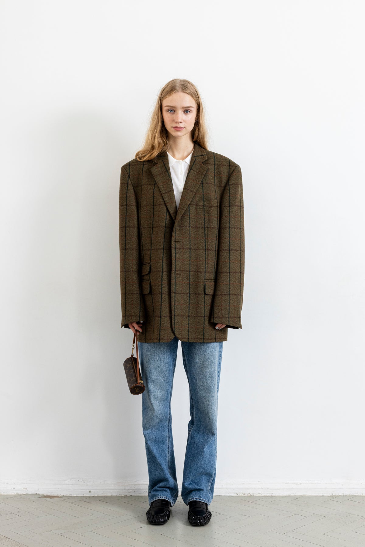 Vintage Plaid Khaki 100% Wool Blazer