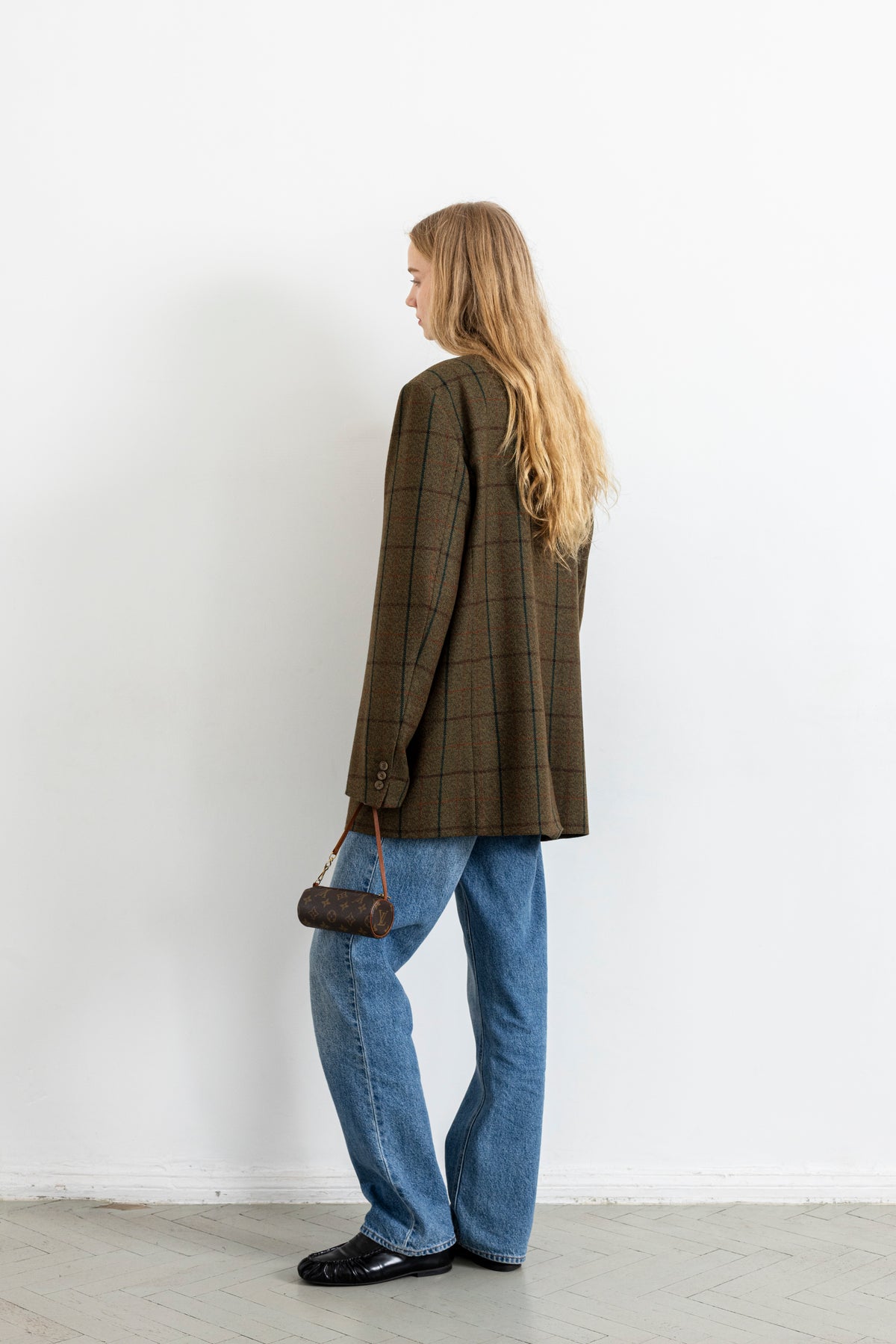 Vintage Plaid Khaki 100% Wool Blazer