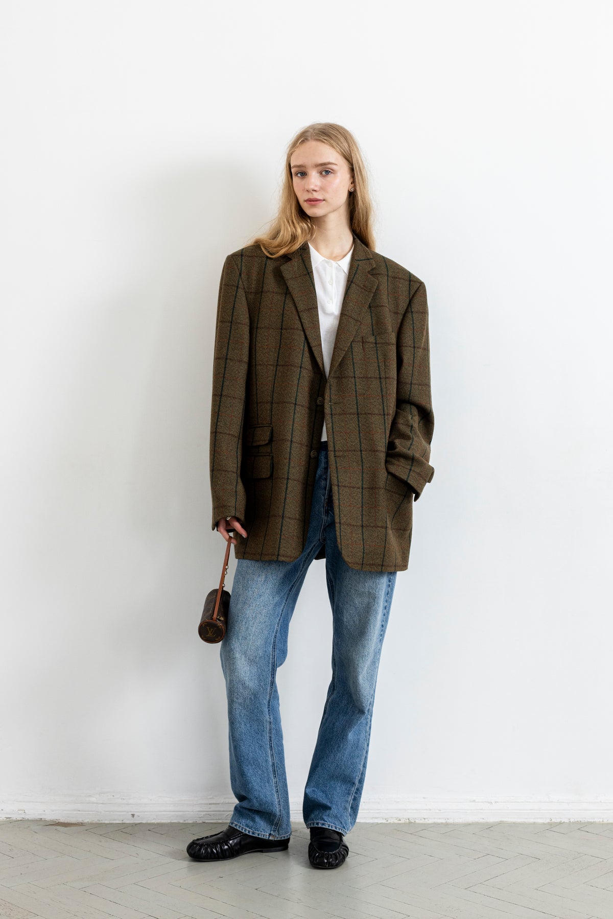 Vintage Plaid Khaki 100% Wool Blazer