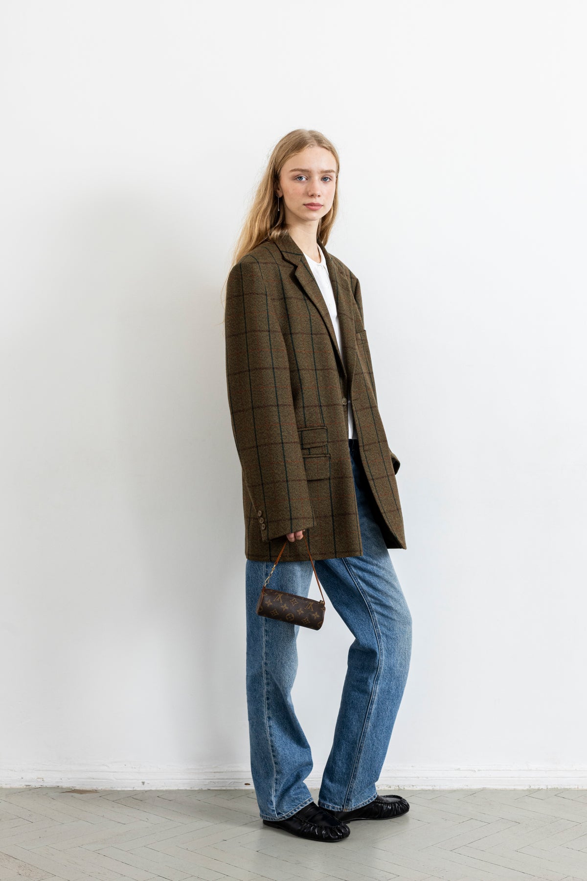 Vintage Plaid Khaki 100% Wool Blazer