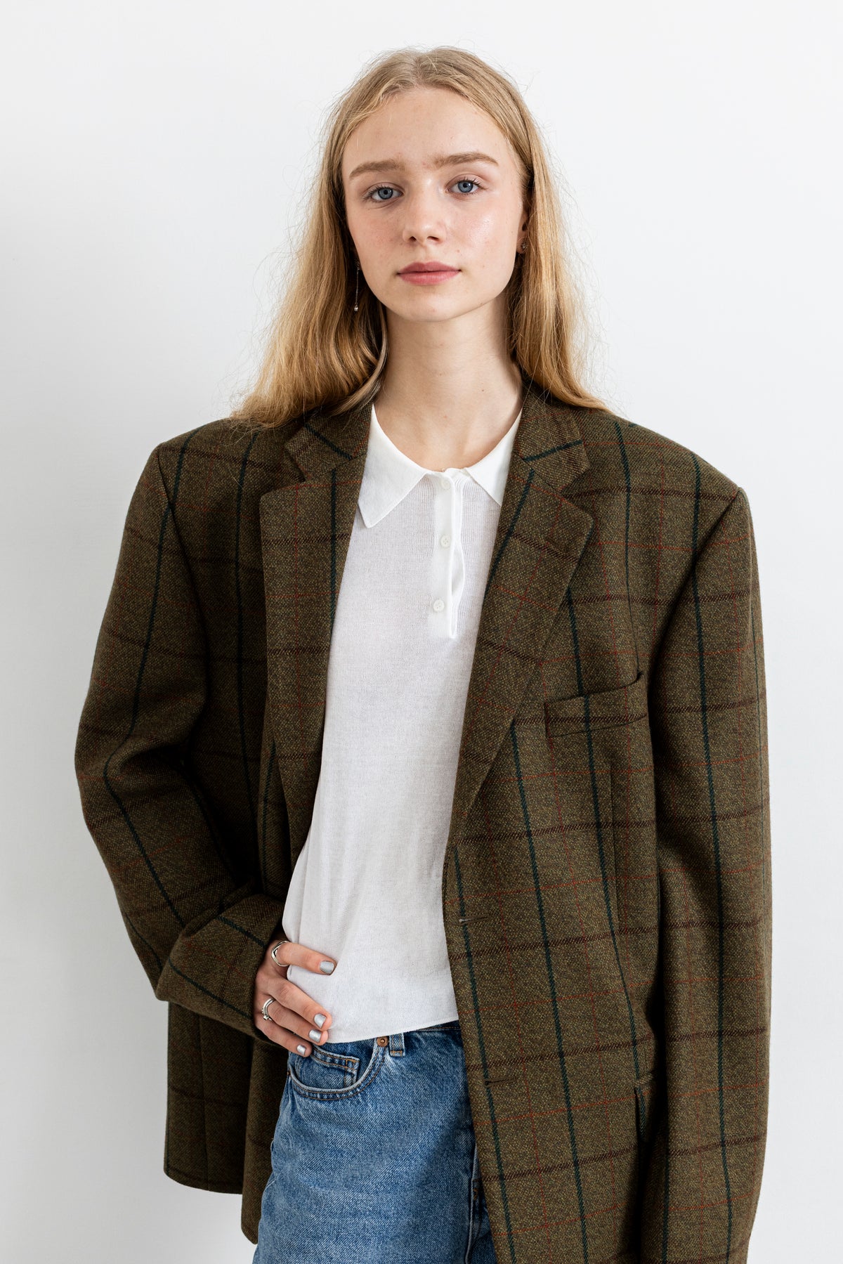 Vintage Plaid Khaki 100% Wool Blazer