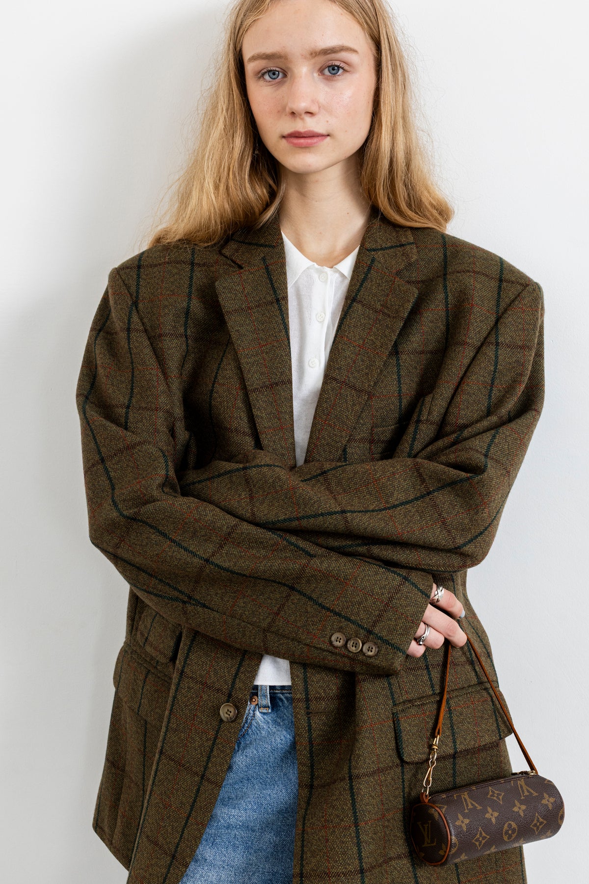 Vintage Plaid Khaki 100% Wool Blazer