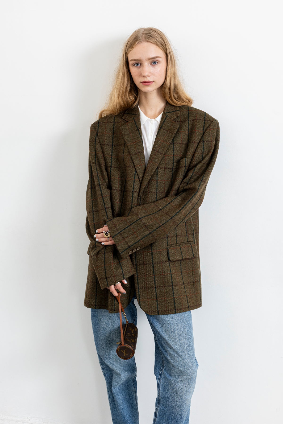 Vintage Plaid Khaki 100% Wool Blazer