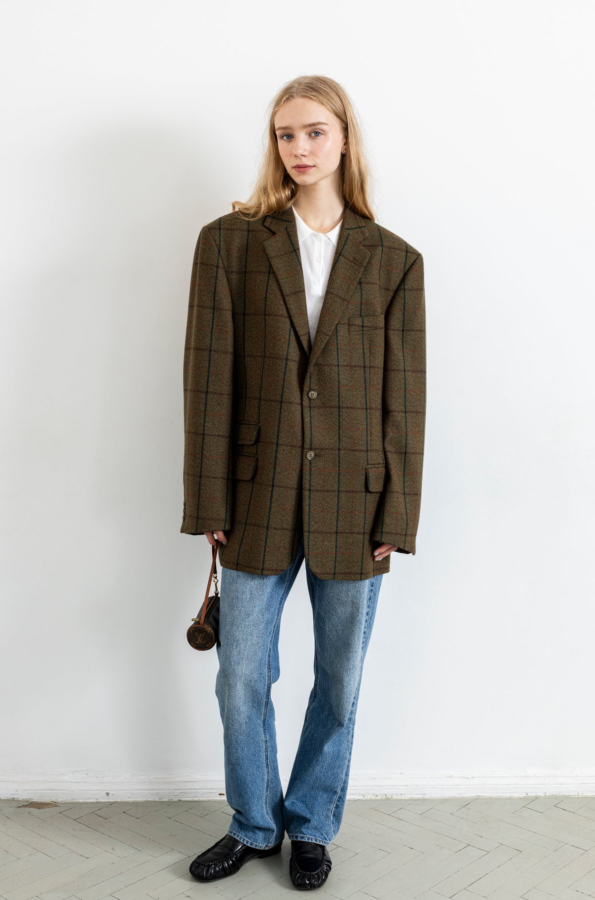 Vintage Plaid Khaki 100% Wool Blazer