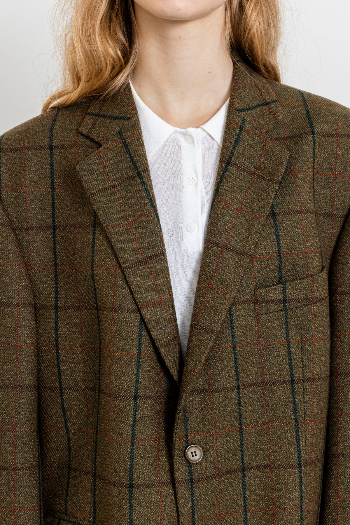 Vintage Plaid Khaki 100% Wool Blazer