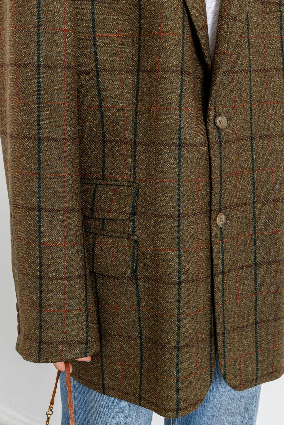 Vintage Plaid Khaki 100% Wool Blazer
