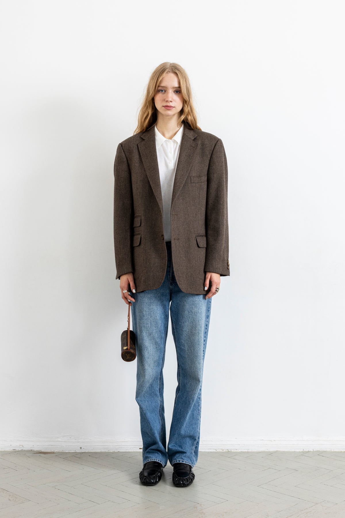 Vintage Brown Chevron Wool Blazer