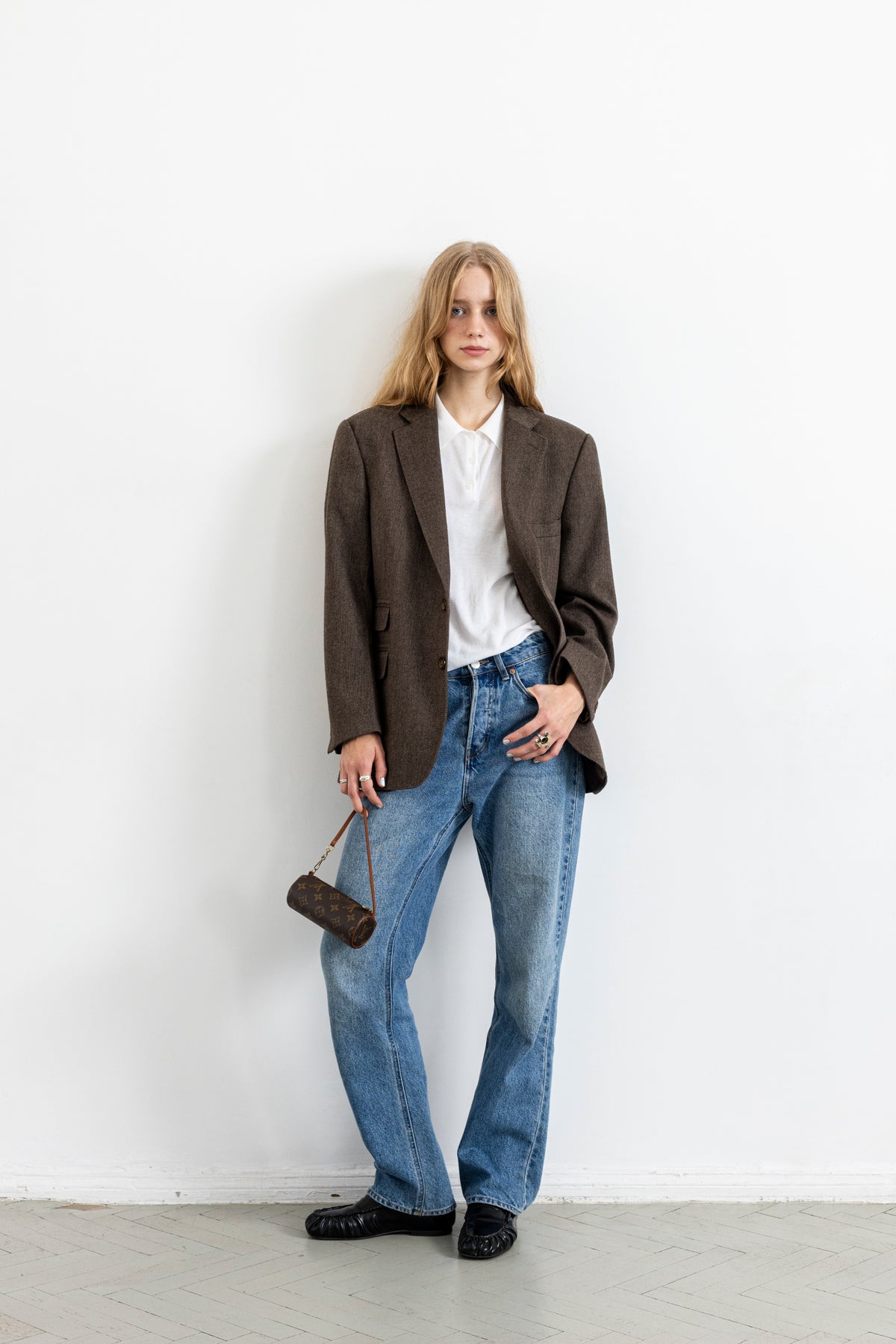 Vintage Brown Chevron Wool Blazer