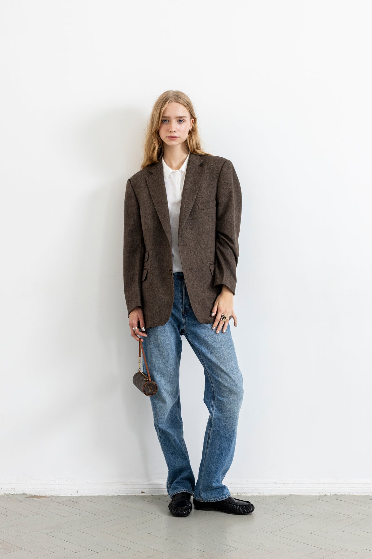 Vintage Brown Chevron Wool Blazer