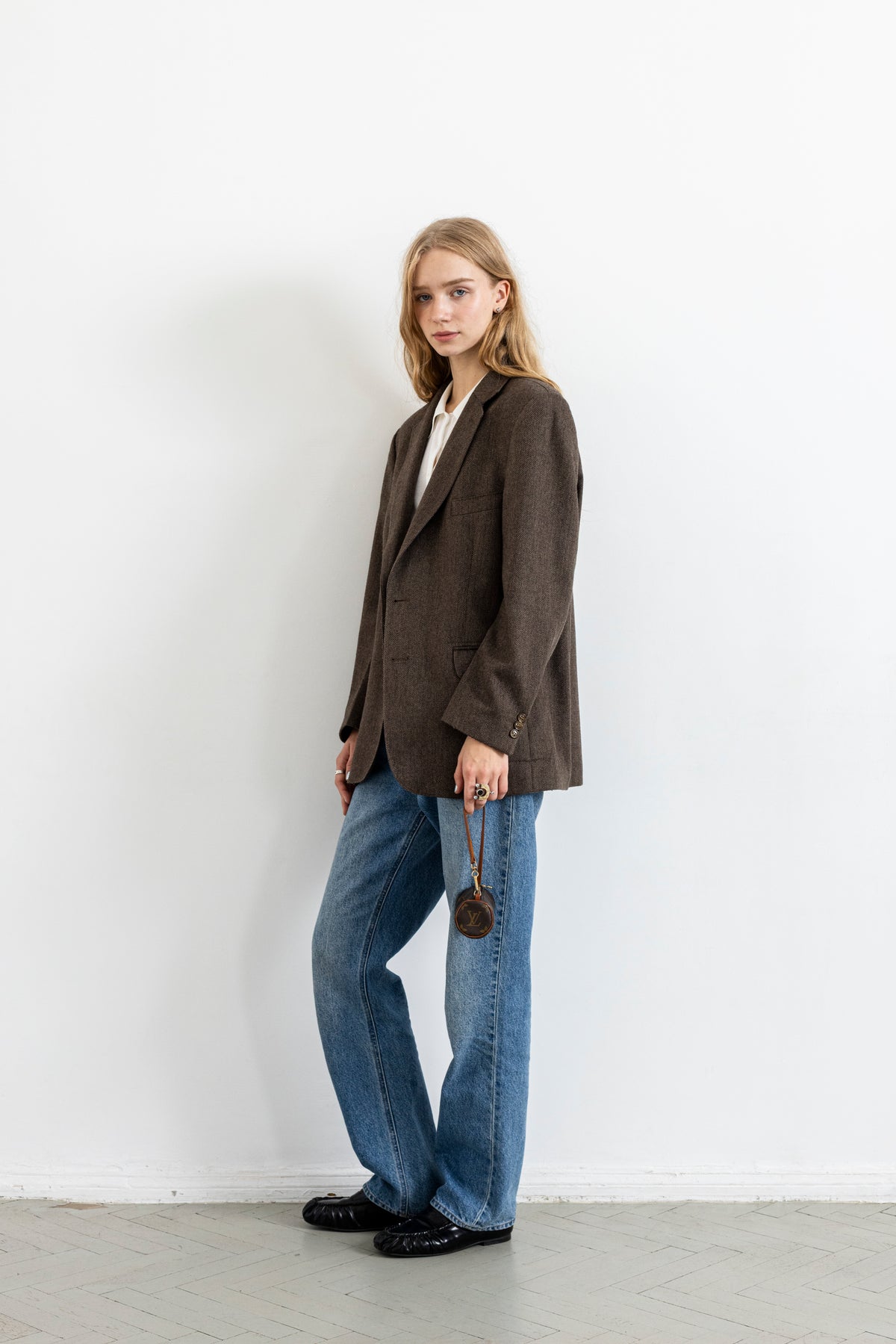 Vintage Brown Chevron Wool Blazer