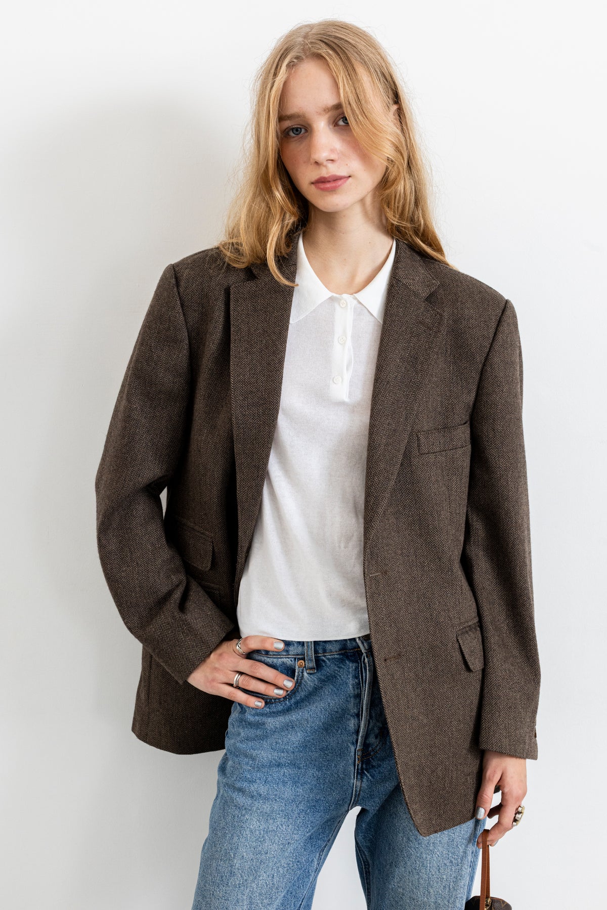 Vintage Brown Chevron Wool Blazer