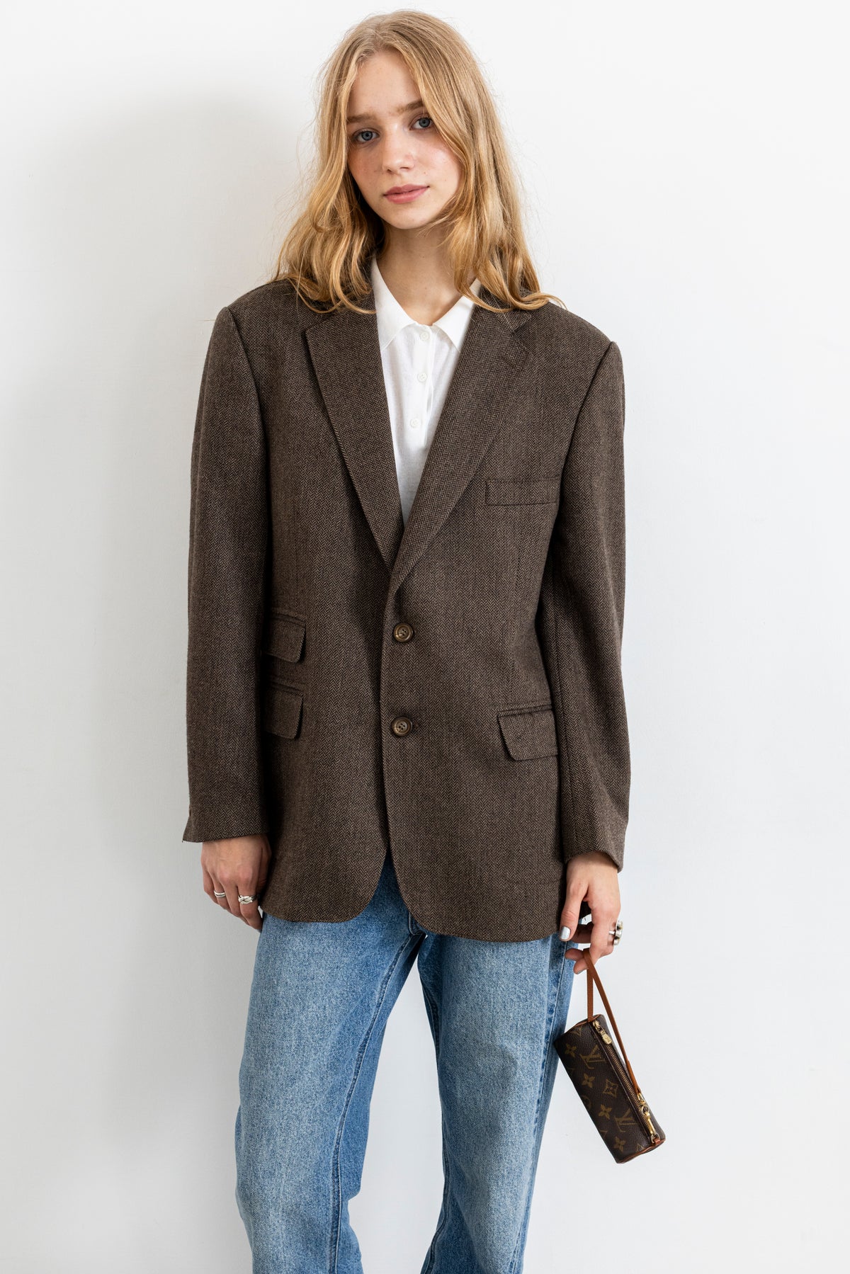 Vintage Brown Chevron Wool Blazer