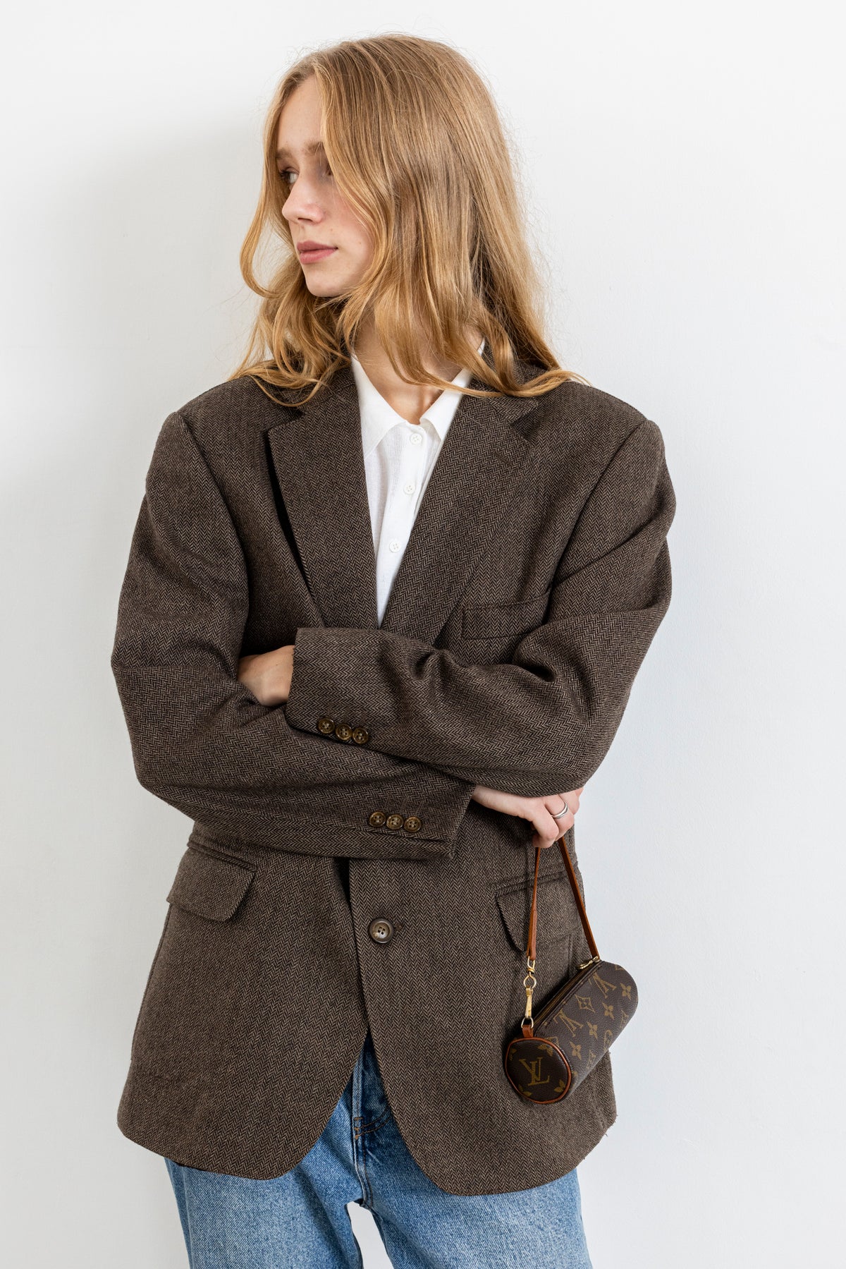 Vintage Brown Chevron Wool Blazer