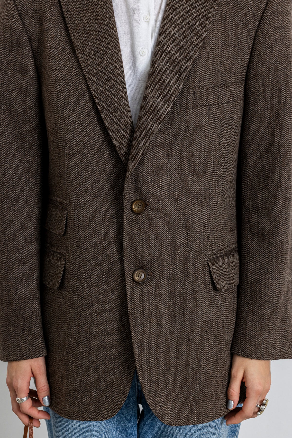 Vintage Brown Chevron Wool Blazer