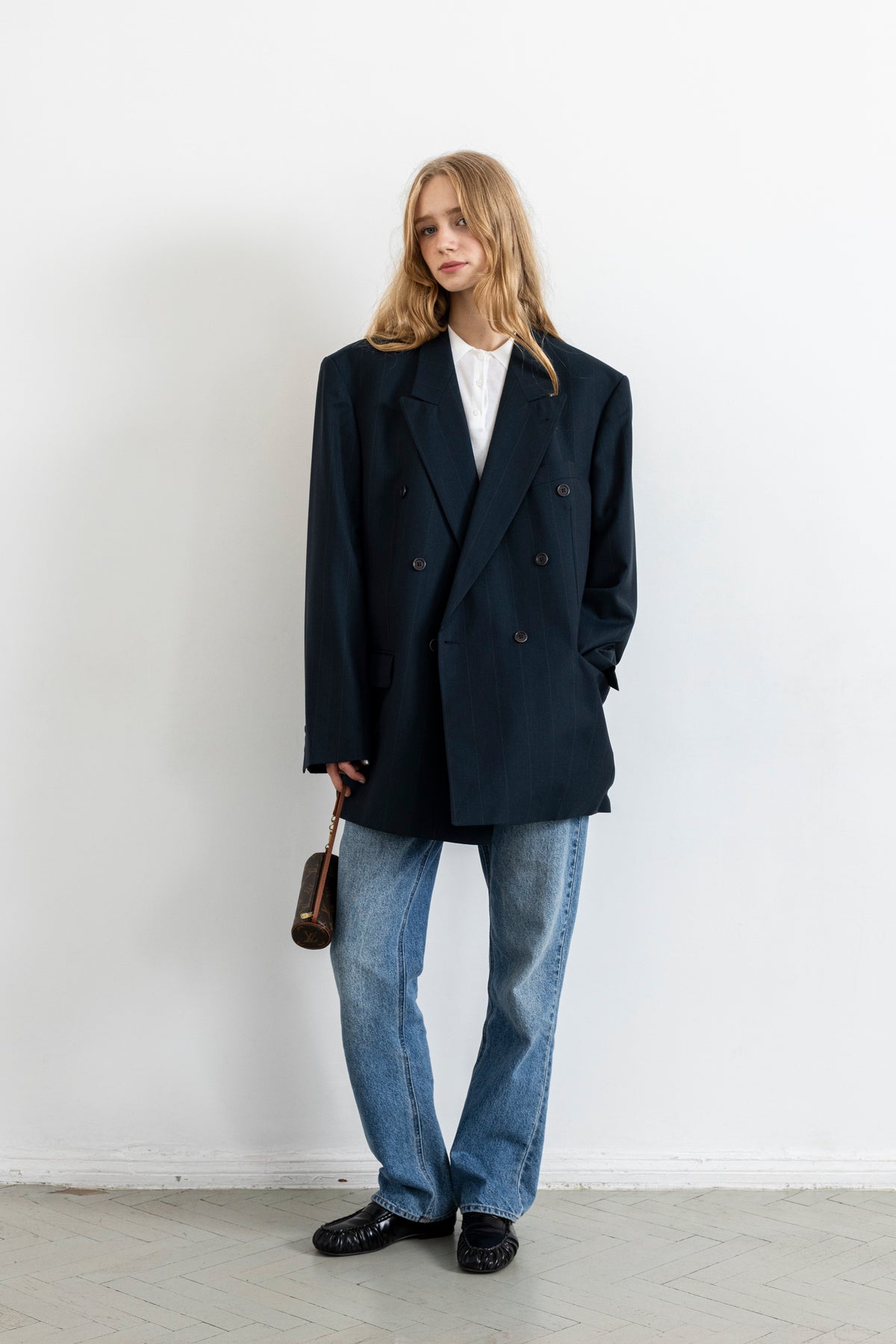 Vintage Dark Teal Striped Blazer