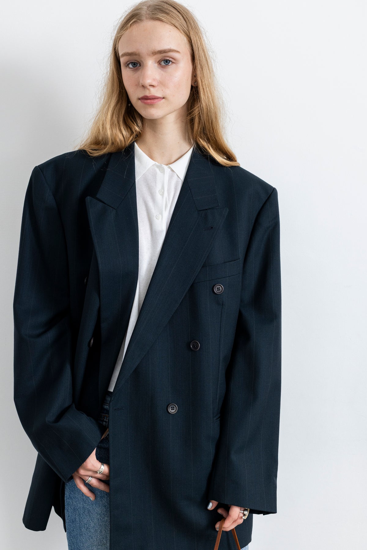 Vintage Dark Teal Striped Blazer