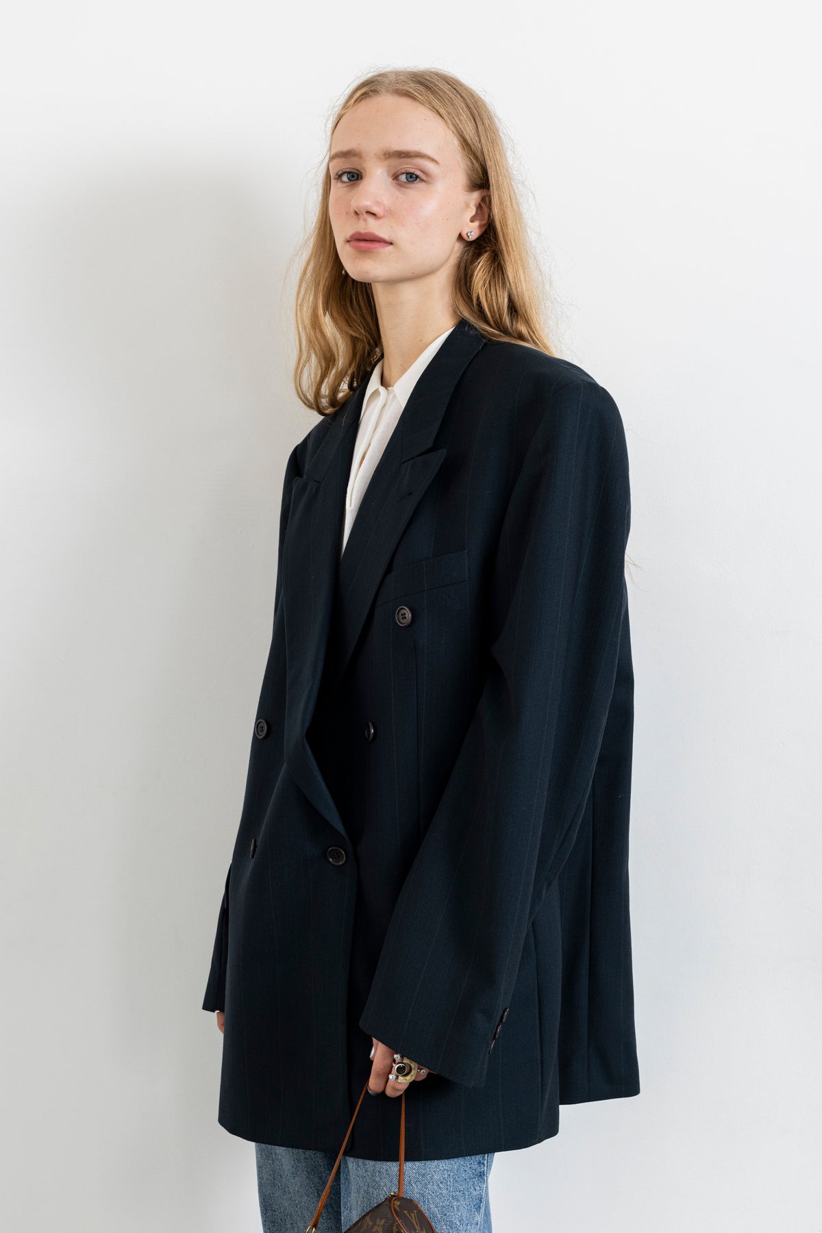 Vintage Dark Teal Striped Blazer