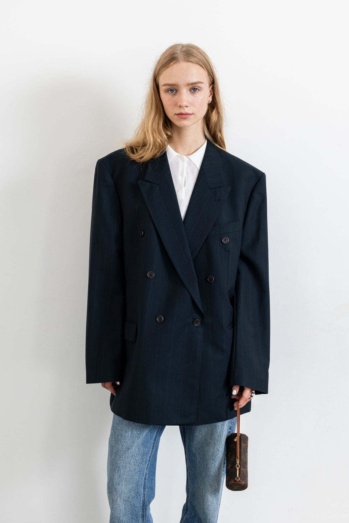Vintage Dark Teal Striped Blazer