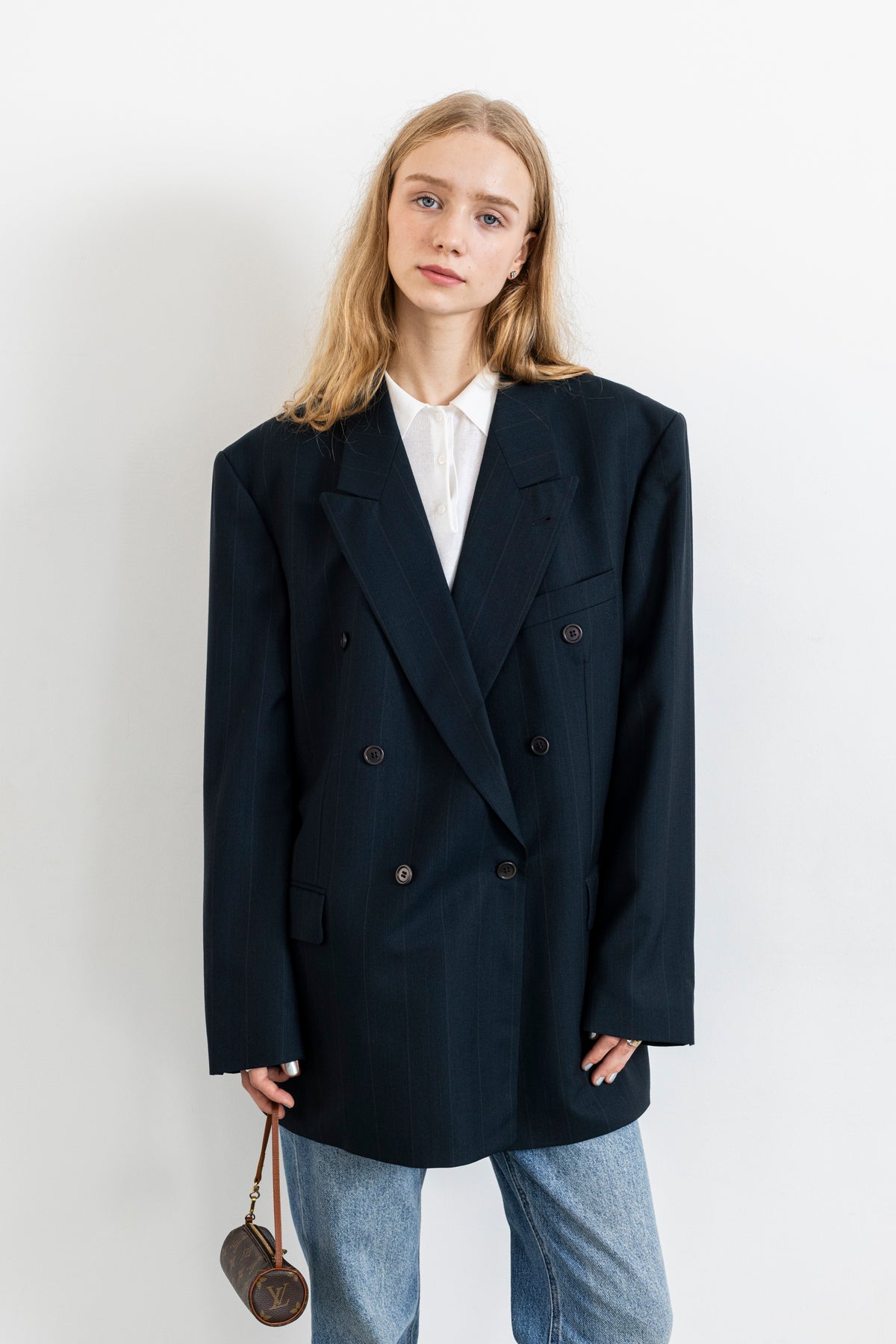 Vintage Dark Teal Striped Blazer