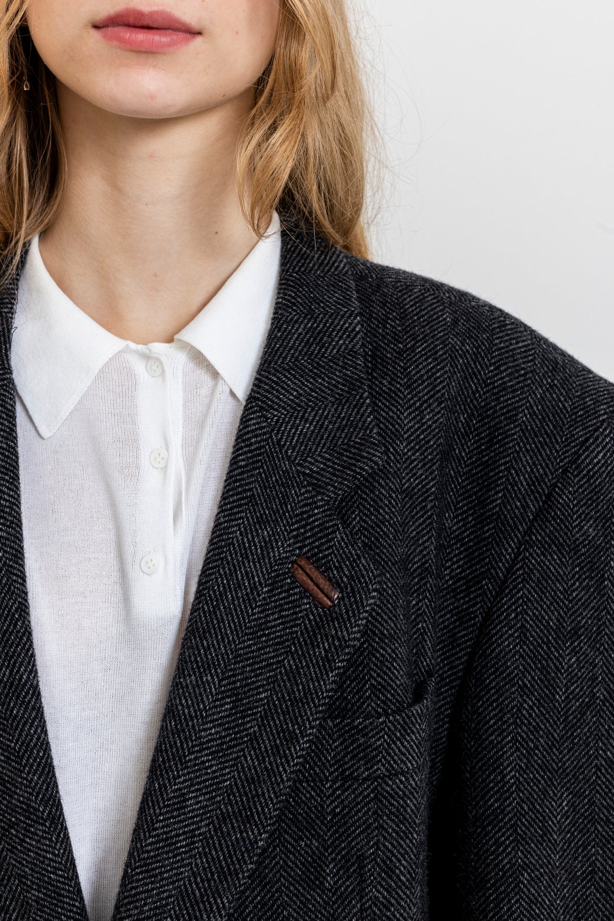 Vintage Dark Grey Chevron Wool Blazer