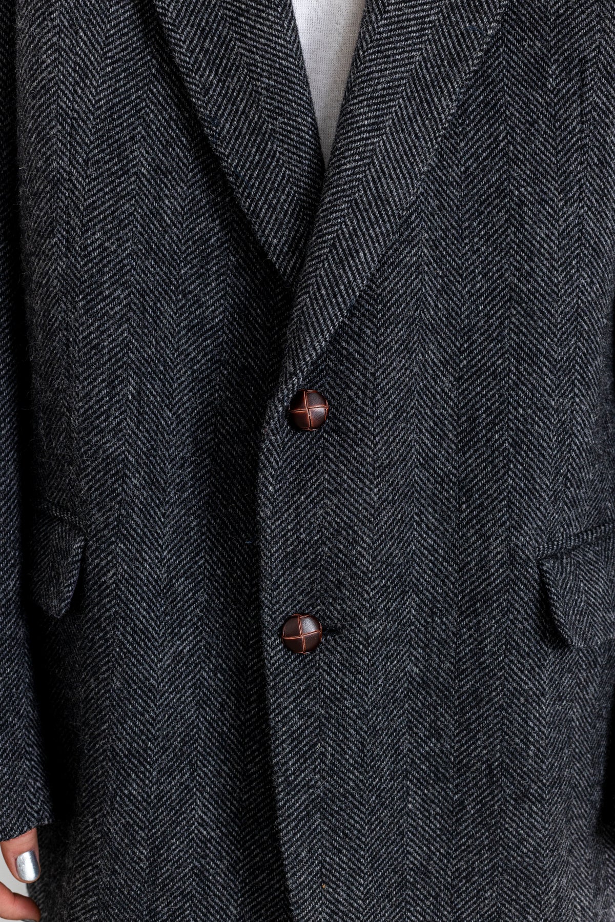 Vintage Dark Grey Chevron Wool Blazer