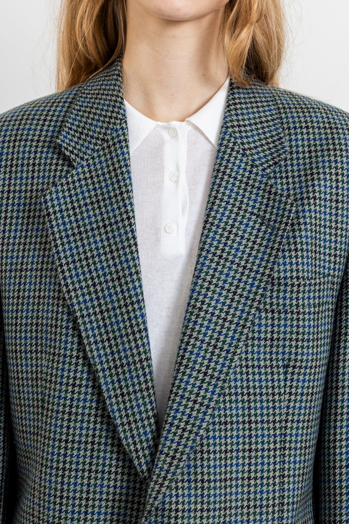 Vintage Blue Green Houndstooth 100% Wool Blazer