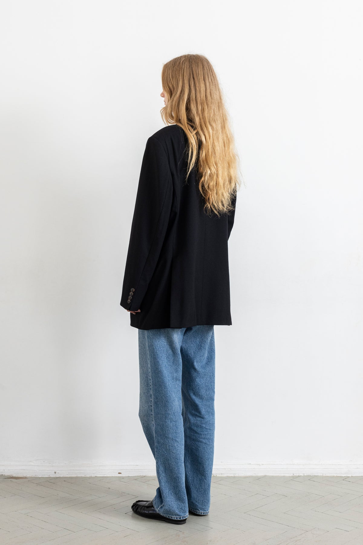 Vintage Black Contrasting Stitching 100% Wool Blazer