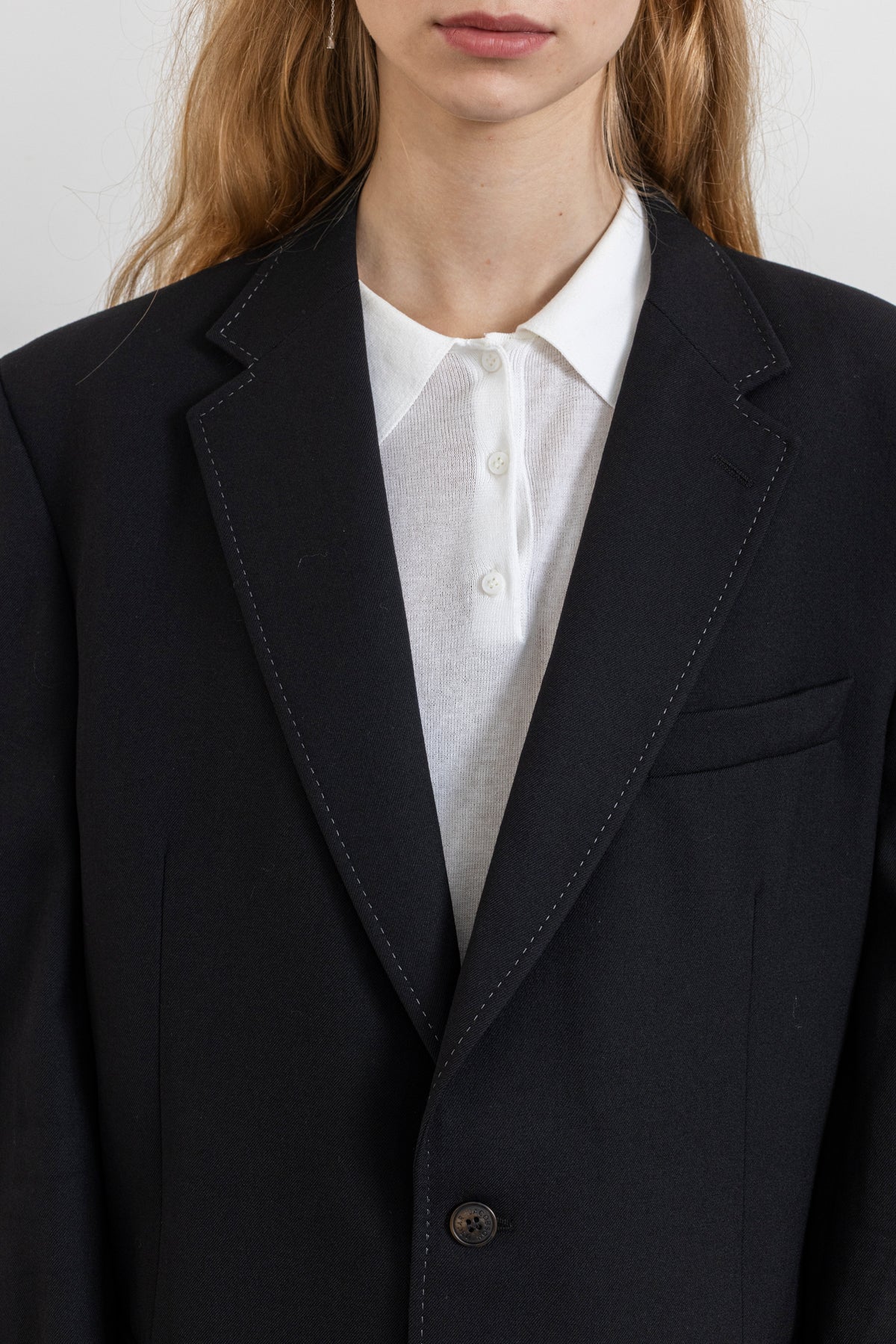Vintage Black Contrasting Stitching 100% Wool Blazer