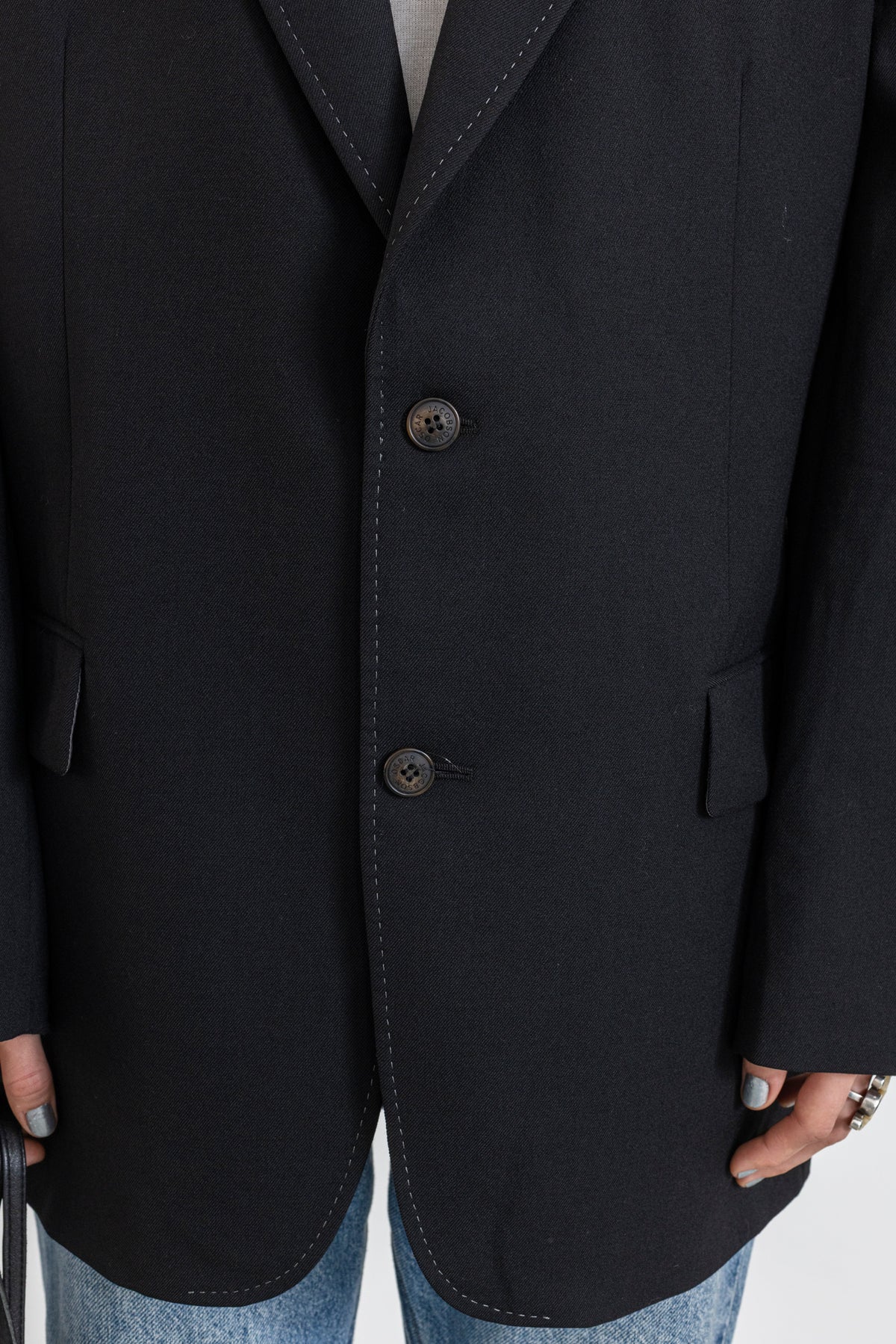Vintage Black Contrasting Stitching 100% Wool Blazer