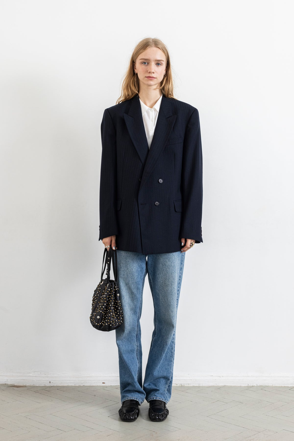 Vintage Navy Striped Wool Blazer