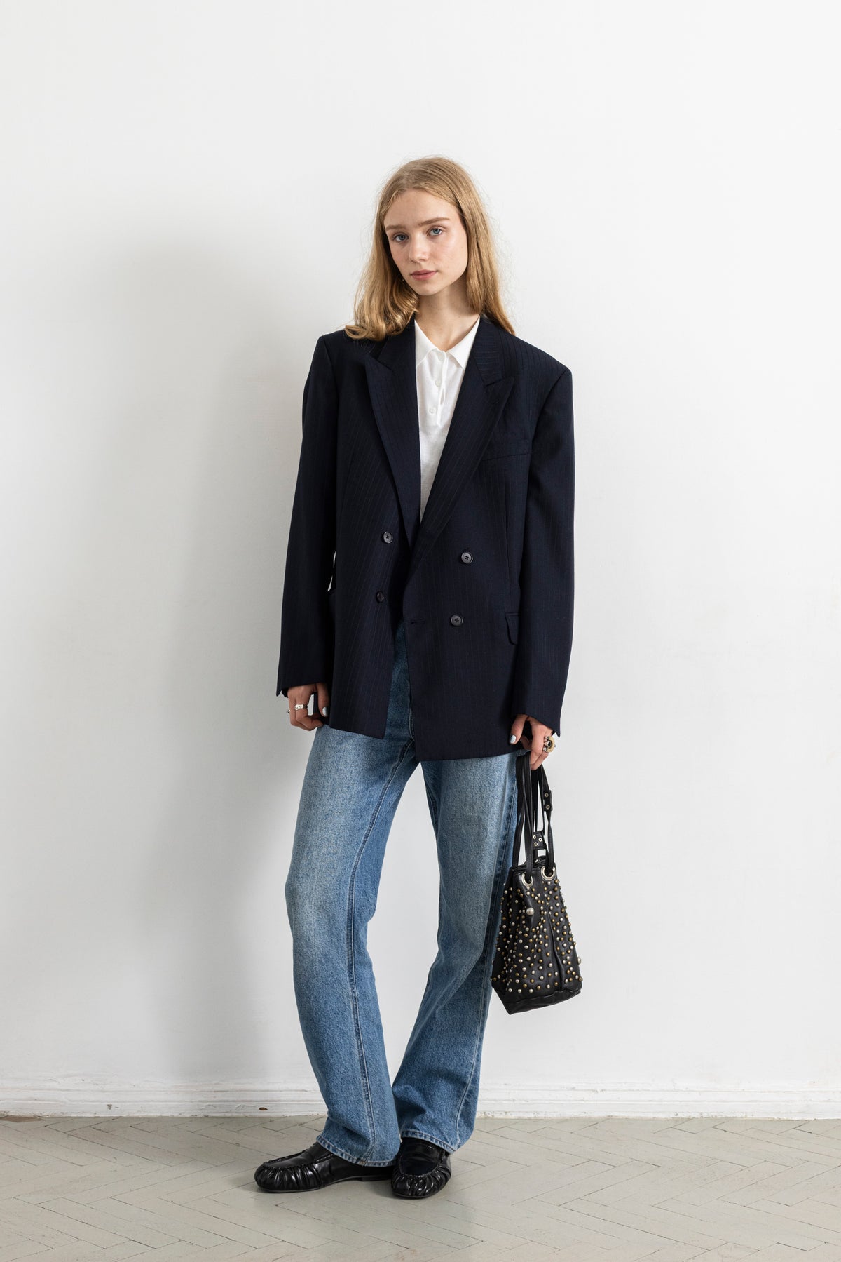 Vintage Navy Striped Wool Blazer