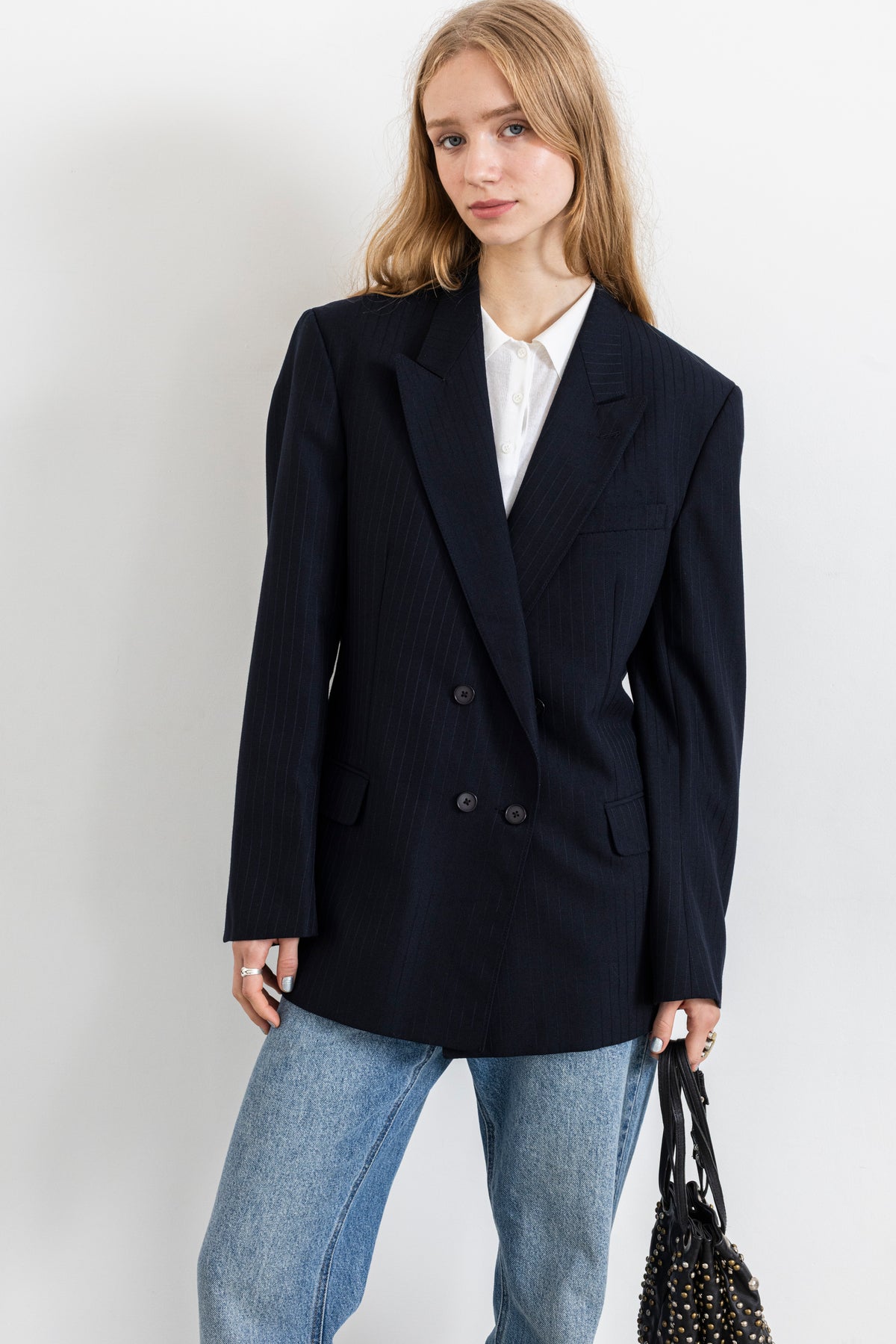 Vintage Navy Striped Wool Blazer