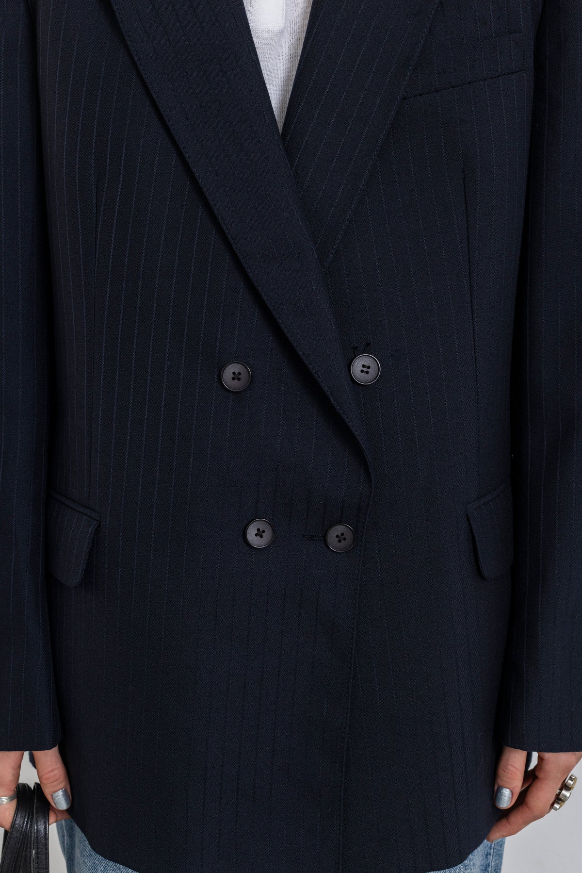 Vintage Navy Striped Wool Blazer