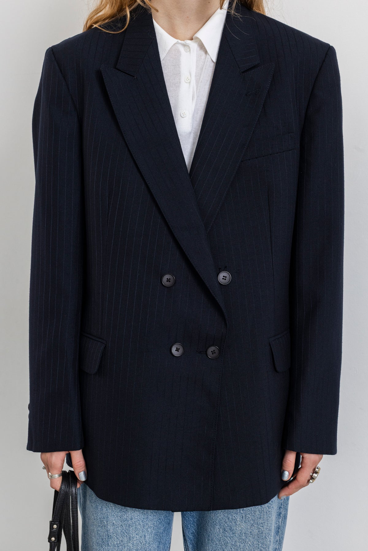 Vintage Navy Striped Wool Blazer