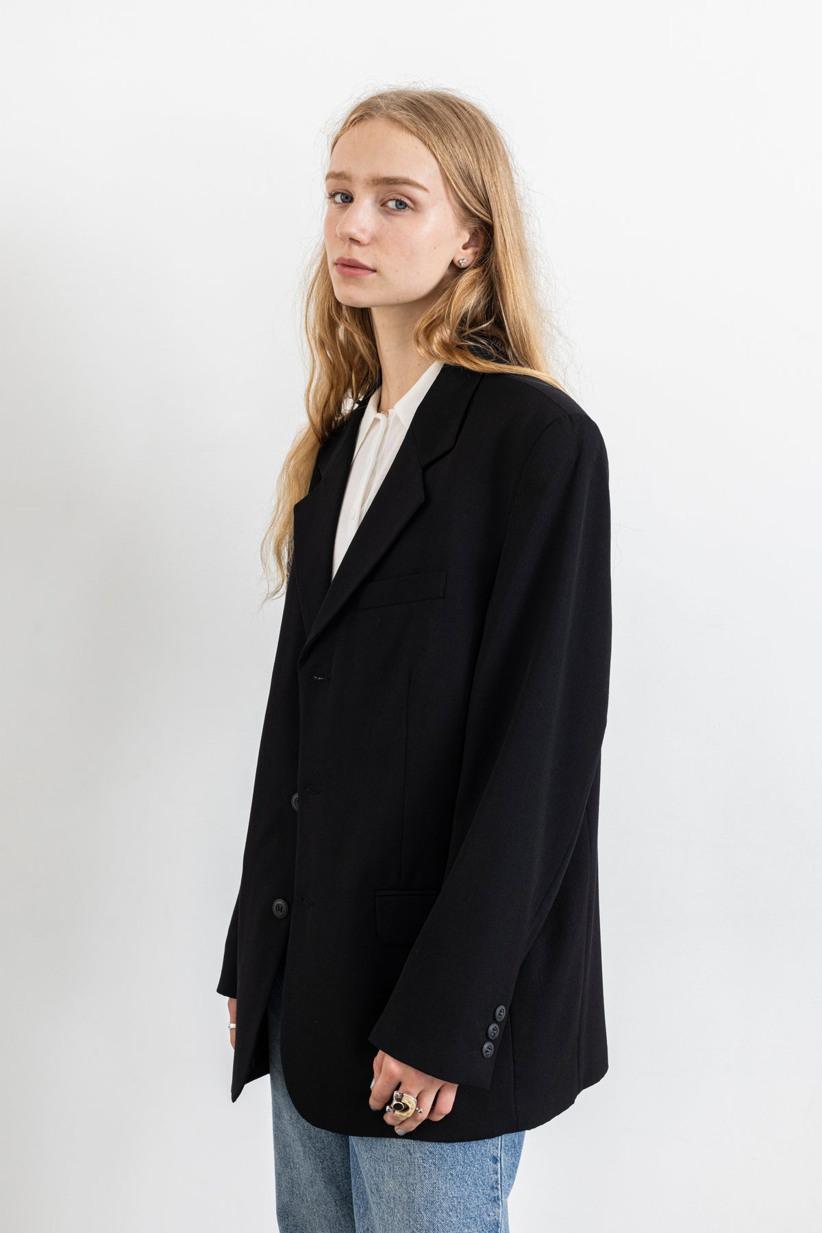 Vintage Black Single Breasted Wool Blazer