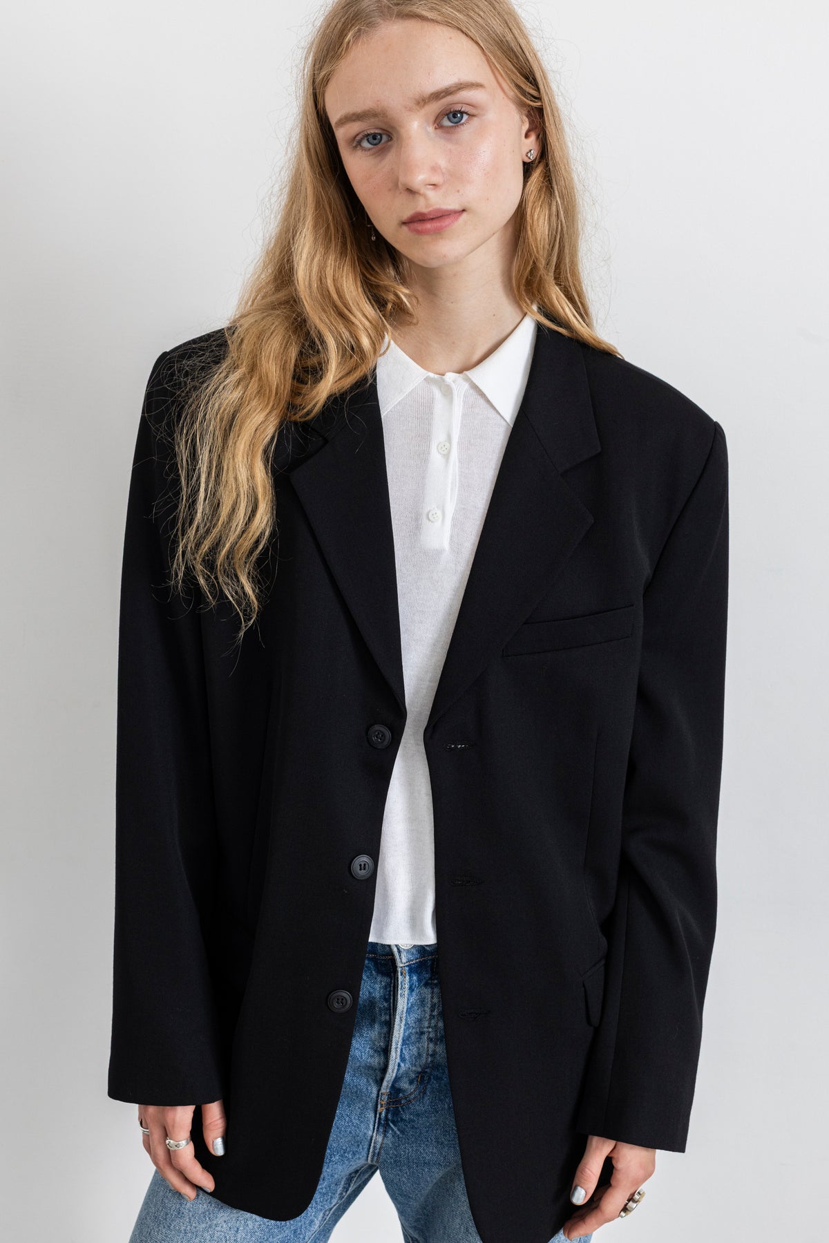 Vintage Black Single Breasted Wool Blazer